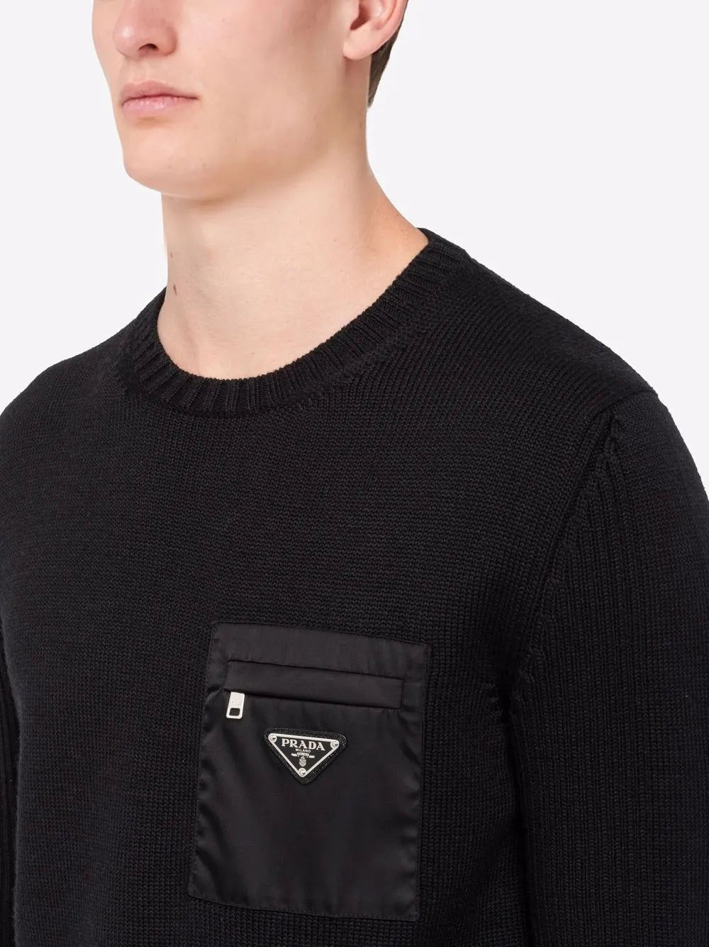 Maille Pull en laine et Re-Nylon Prada Noir Homme