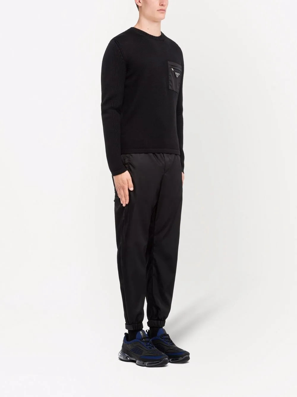 Maille Pull en laine et Re-Nylon Prada Noir Homme