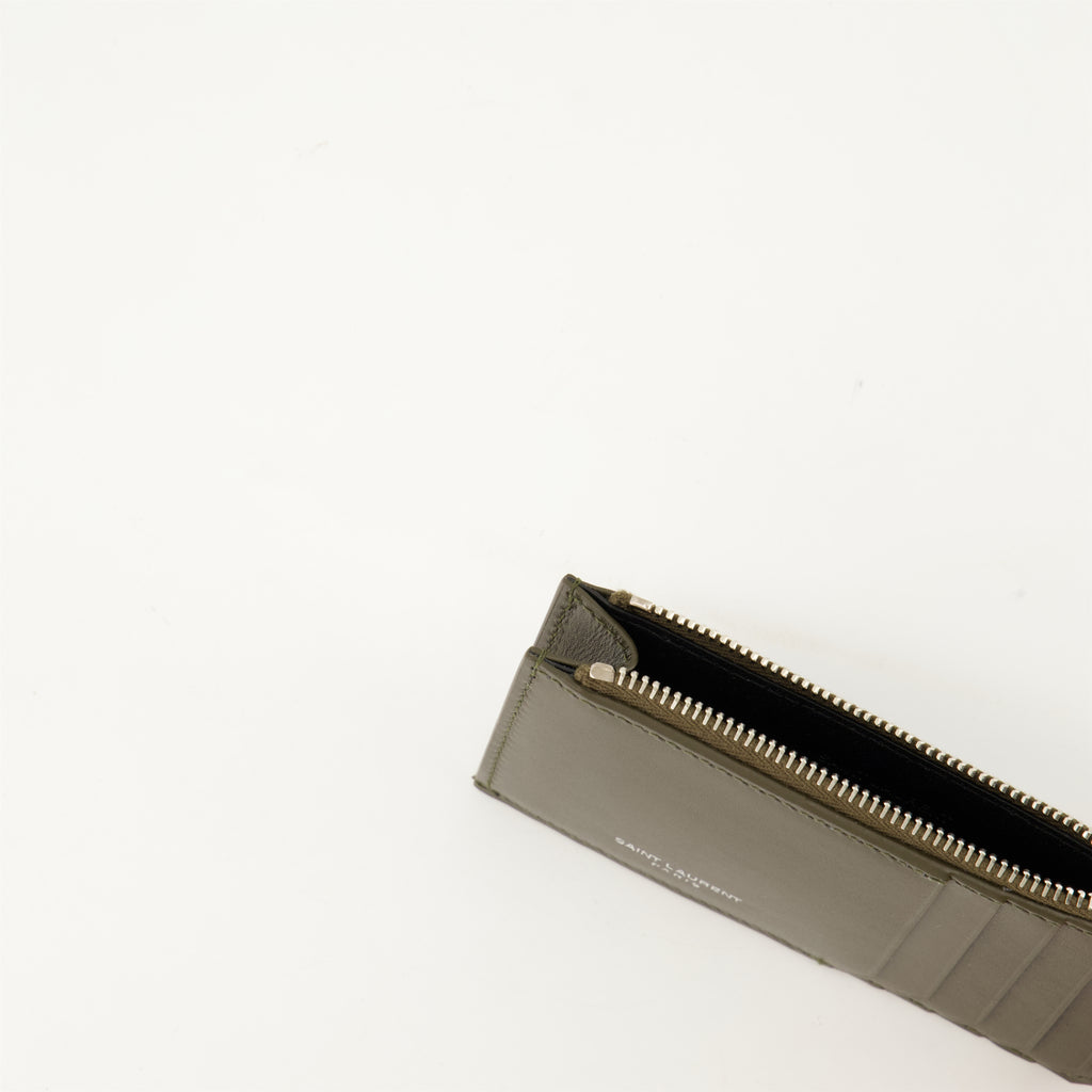 Small leather goods Smooth Leather Card Holder Saint Laurent Khaki Homme