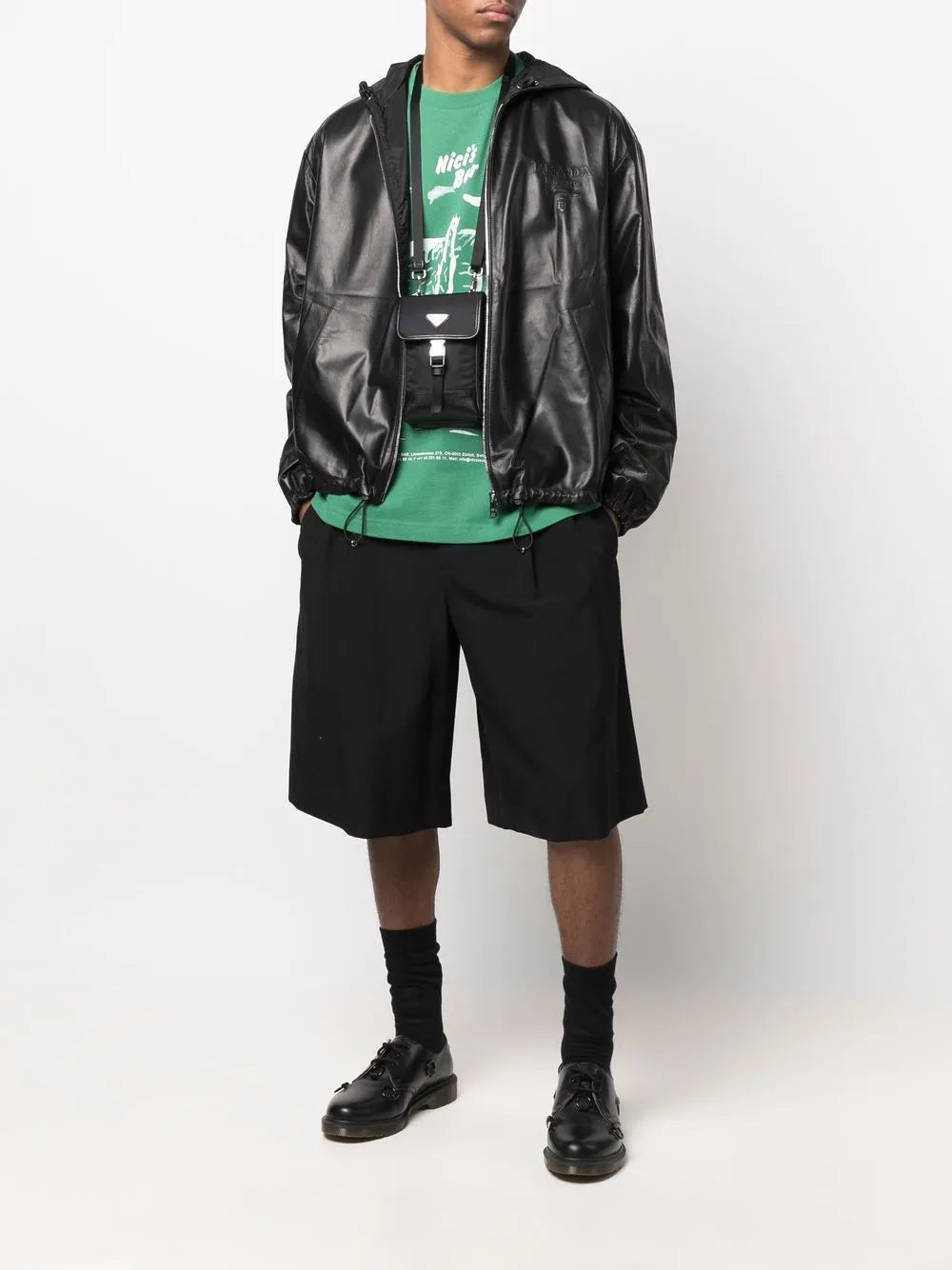 Casacos Corta-Ventos em Couro Prada Preto Homme