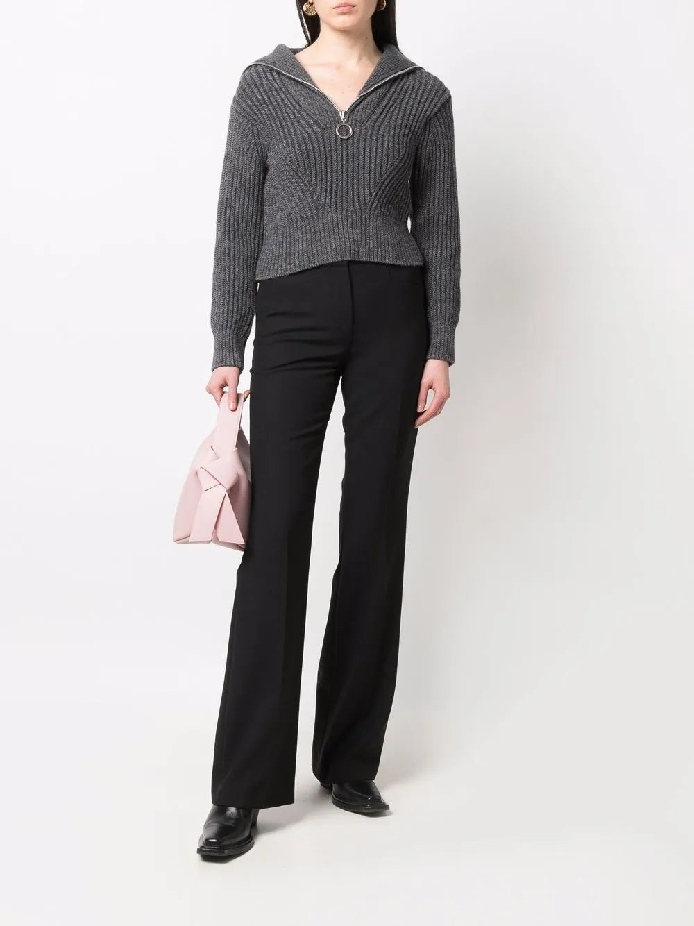 Maille Pull à zip Ami PARIS Gris Femme