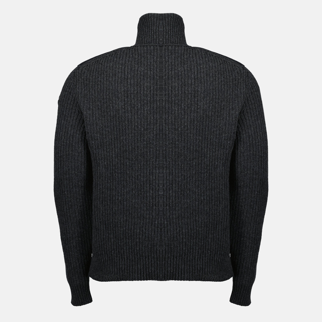 남성용 모렝클의 회색 울 퀼티드 지퍼 카디건 이미지 - 2025 가을-겨울 - 뒷면 보기