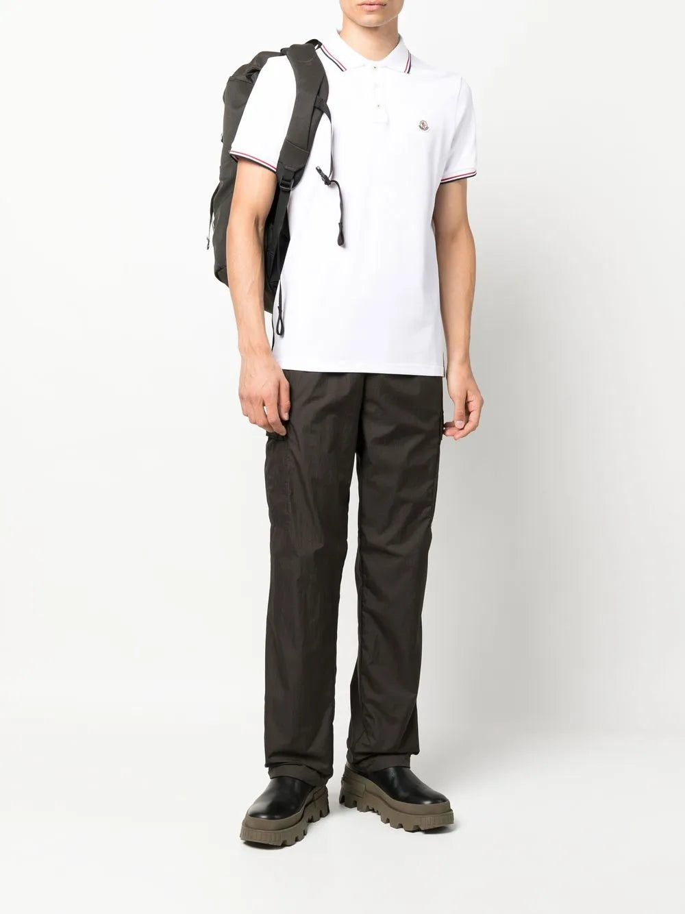Polo Polo con Piping Tricolore Moncler Bianco Homme