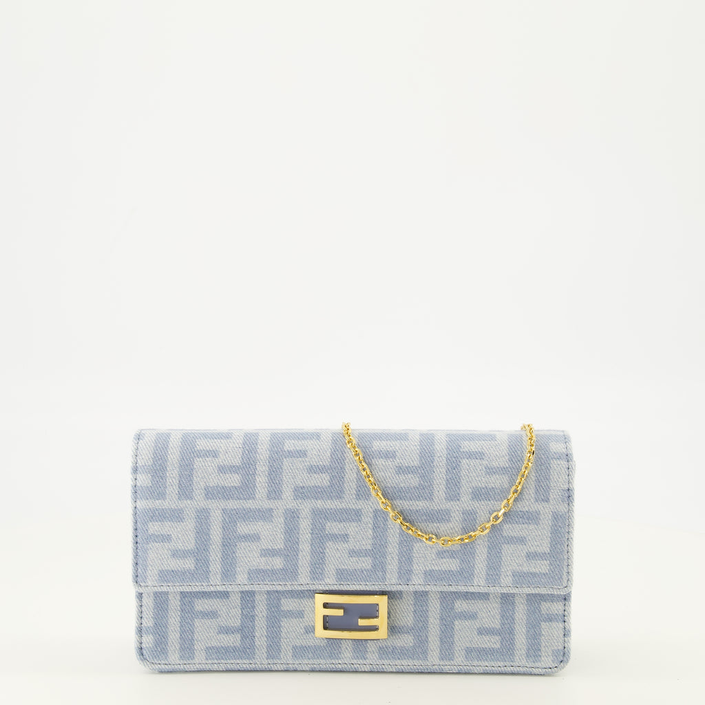 Sacs à main et épaule Baguette Denim FF Blue Chain Wallet Fendi Bleu Femme
