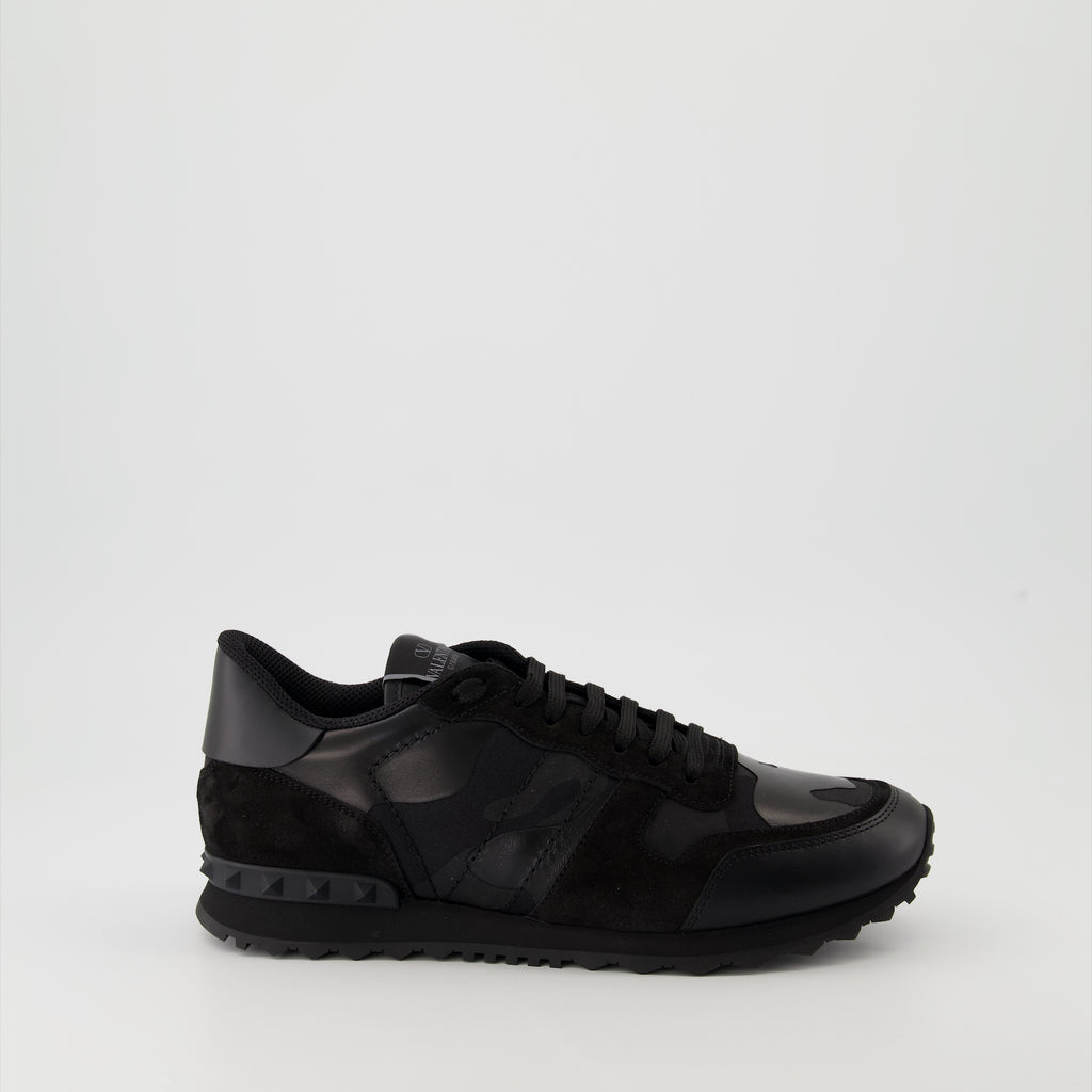 Baskets Zapatillas Rockrunner Camuflaje Negros en Tela y Nappa Valentino Garavani Noir Homme