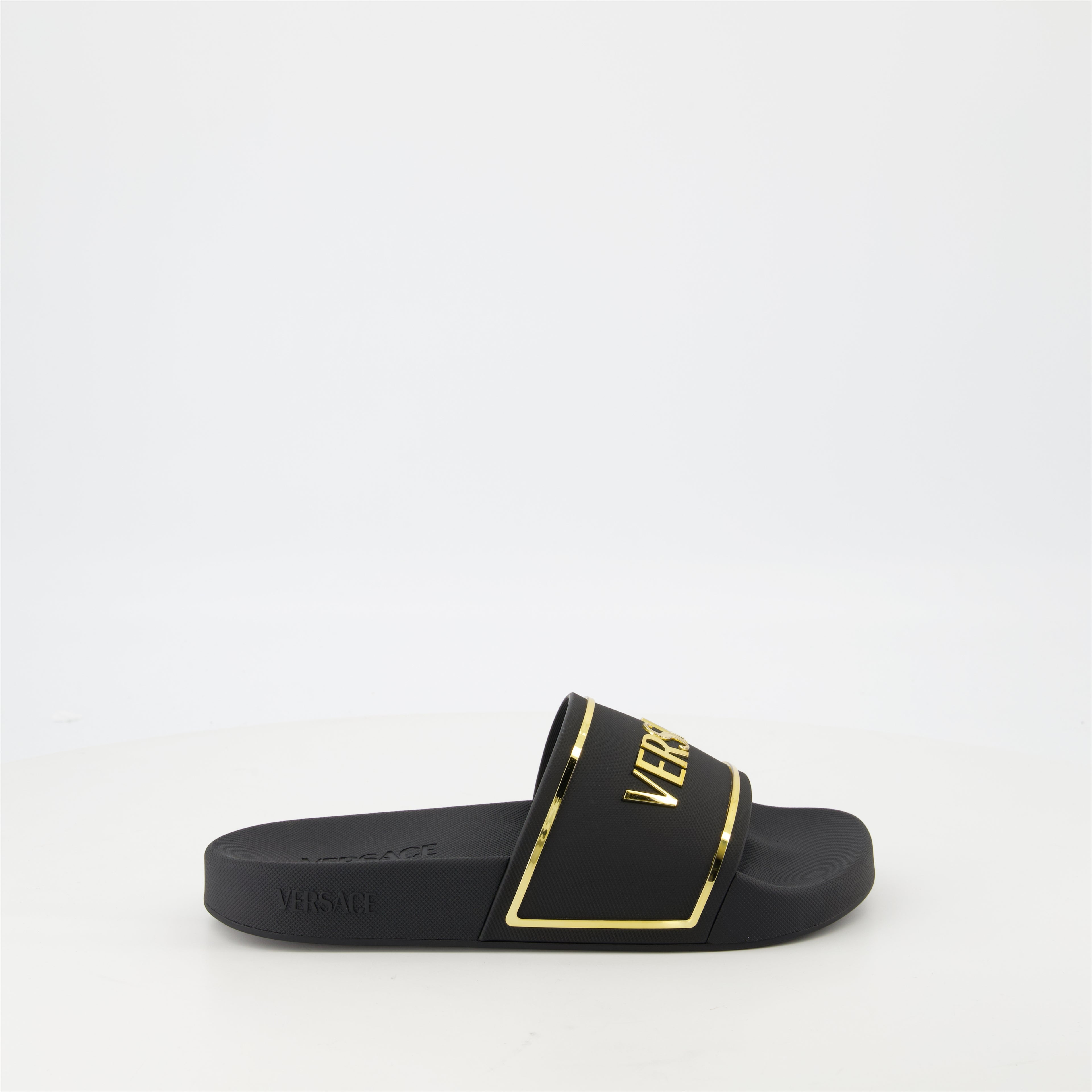 Offene schuhe Logo Slippers Versace Schwarz Femme