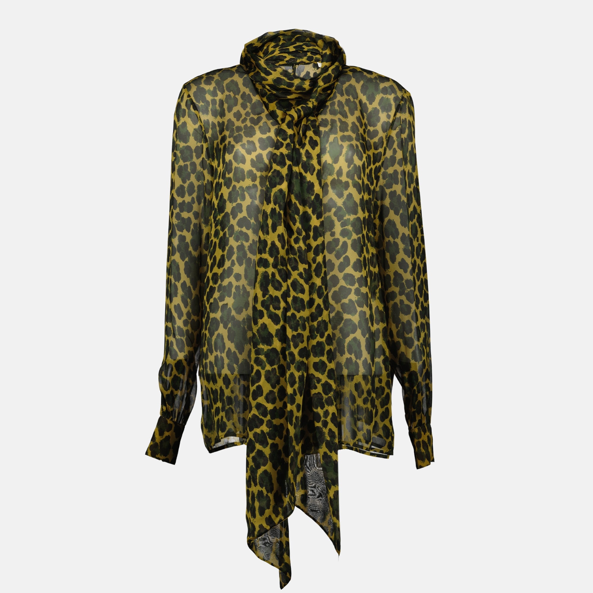 Image de l'article Blouse à col lavallière motif léopard de la marque Saint Laurent pour Femme - Saison Automne-Hiver 2025 - Vue de Face
