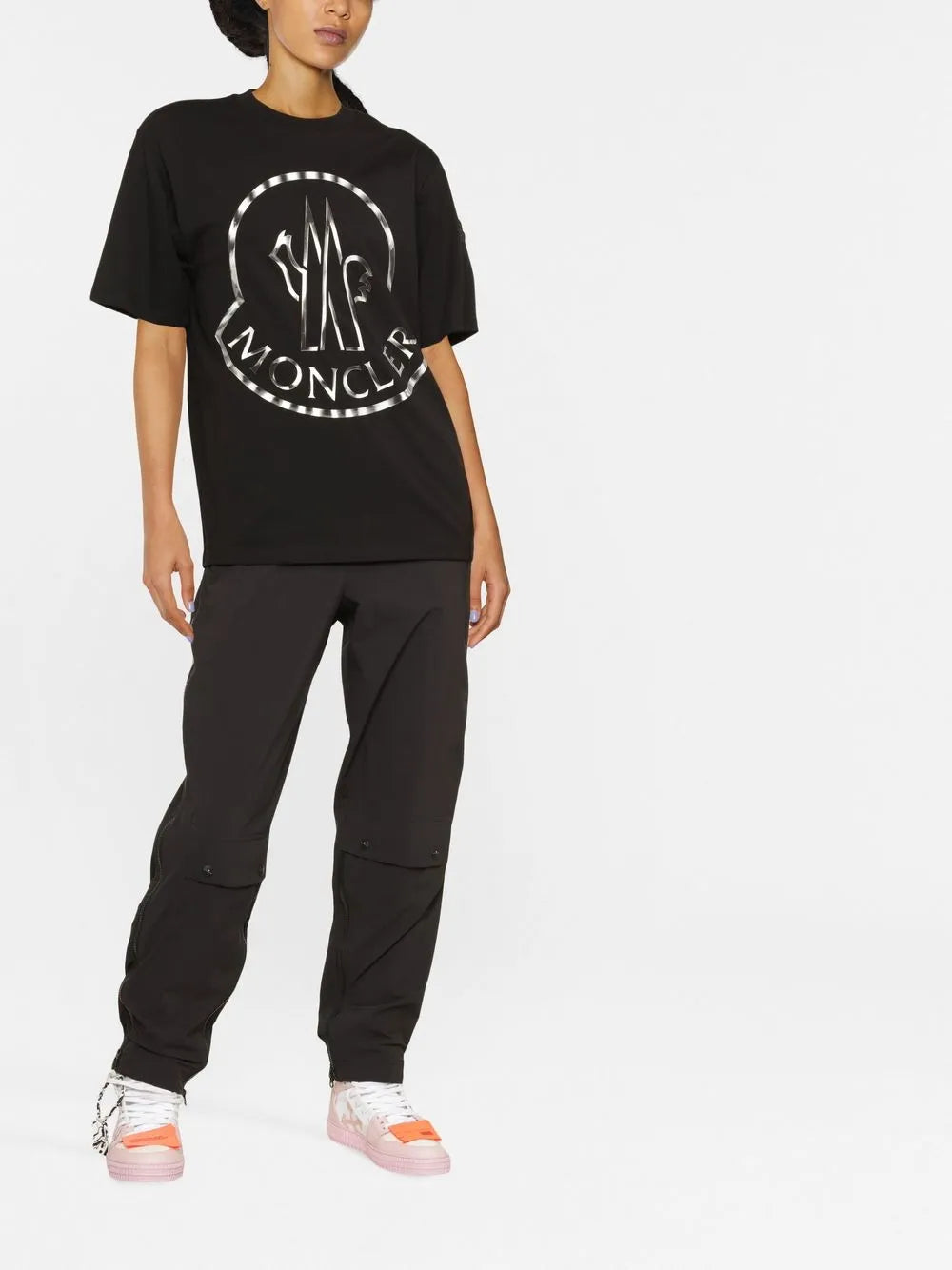 T-Shirts Metallisches Logo T-Shirt Moncler Schwarz Damen