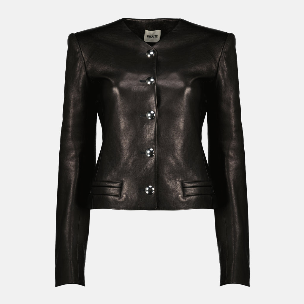 Image de l'article Veste Nara en cuir de la marque Khaite pour Femme - Saison Printemps-Été 2026 - Vue de Face