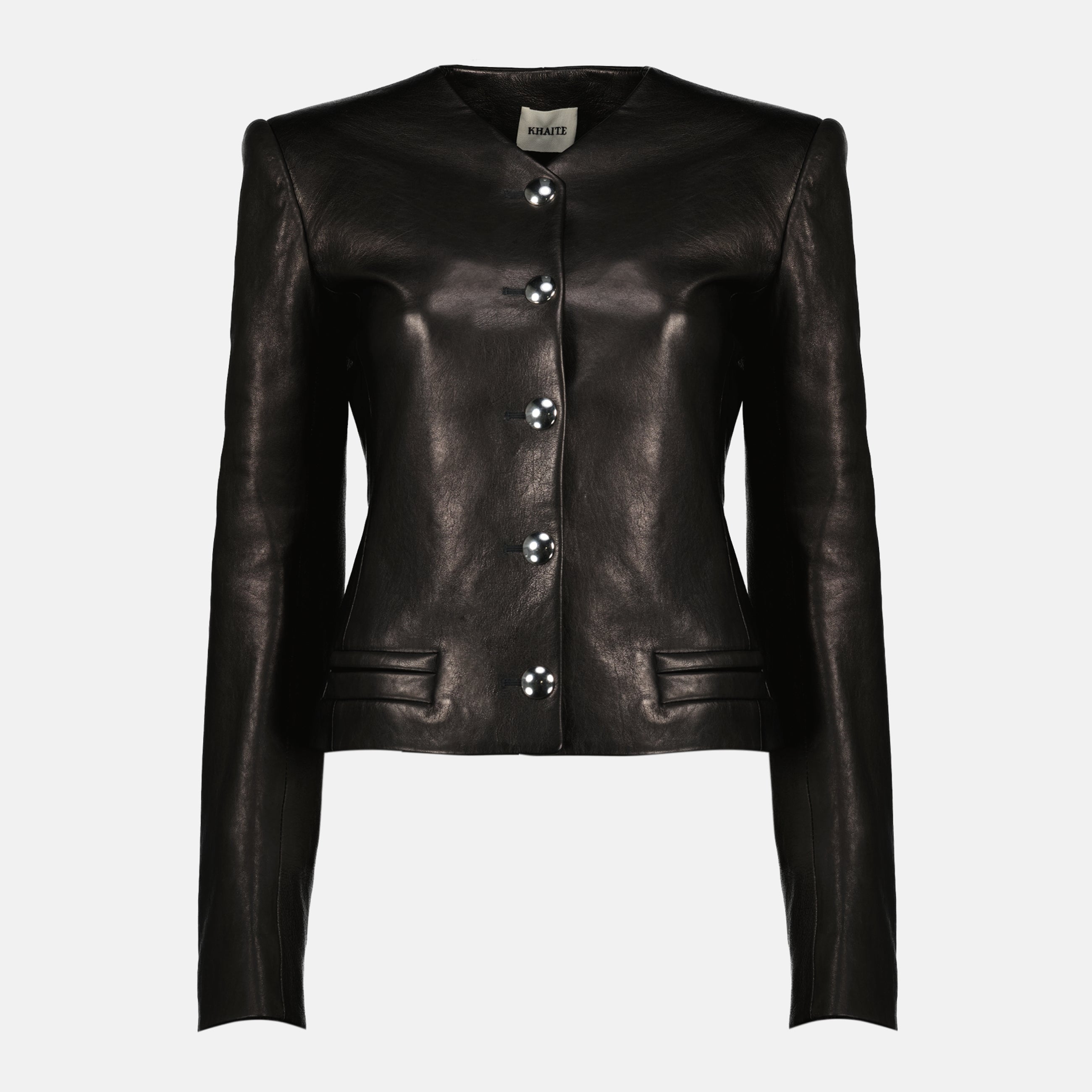 Image de l'article Veste Nara en cuir de la marque Khaite pour Femme - Saison Printemps-Été 2026 - Vue de Face