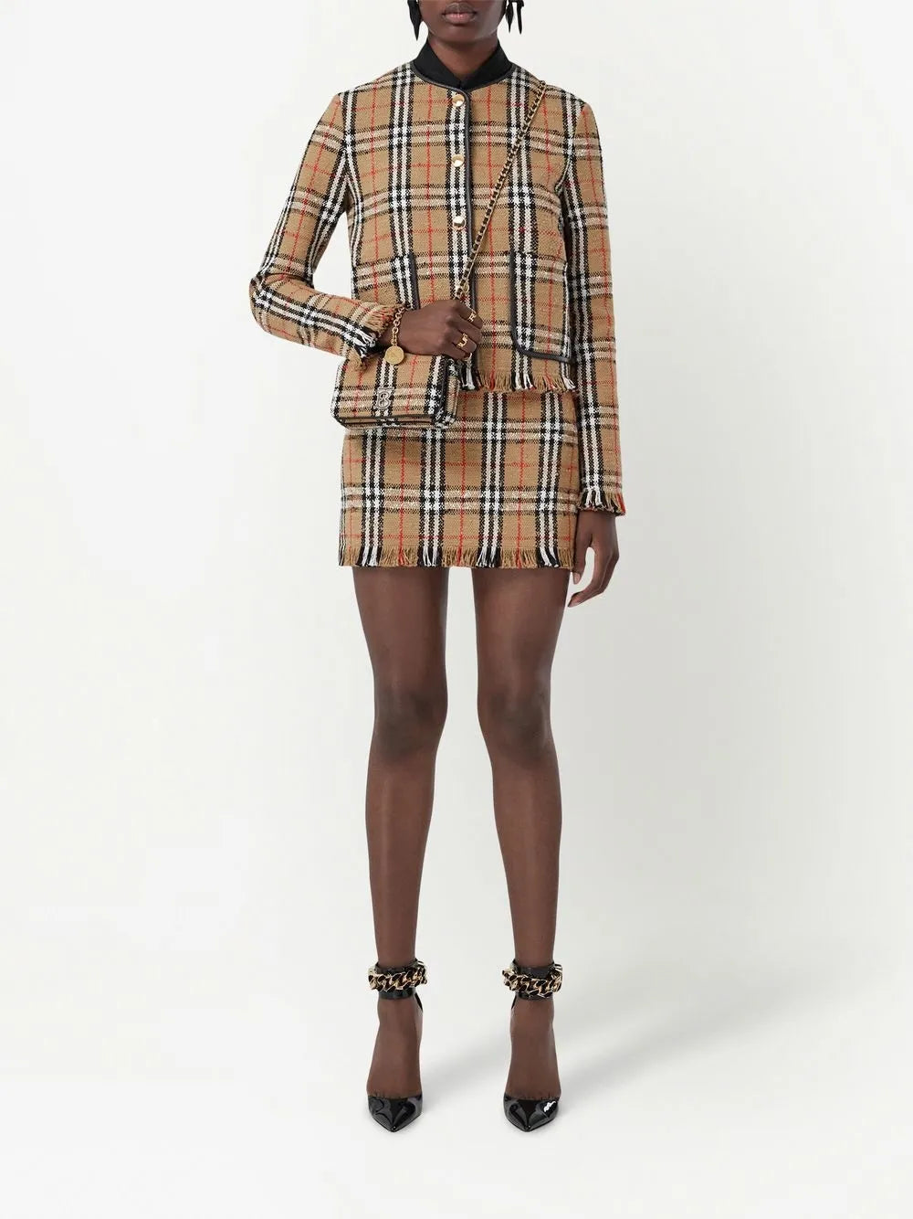 Maille Cardigan Upney à carreaux Burberry Beige Femme