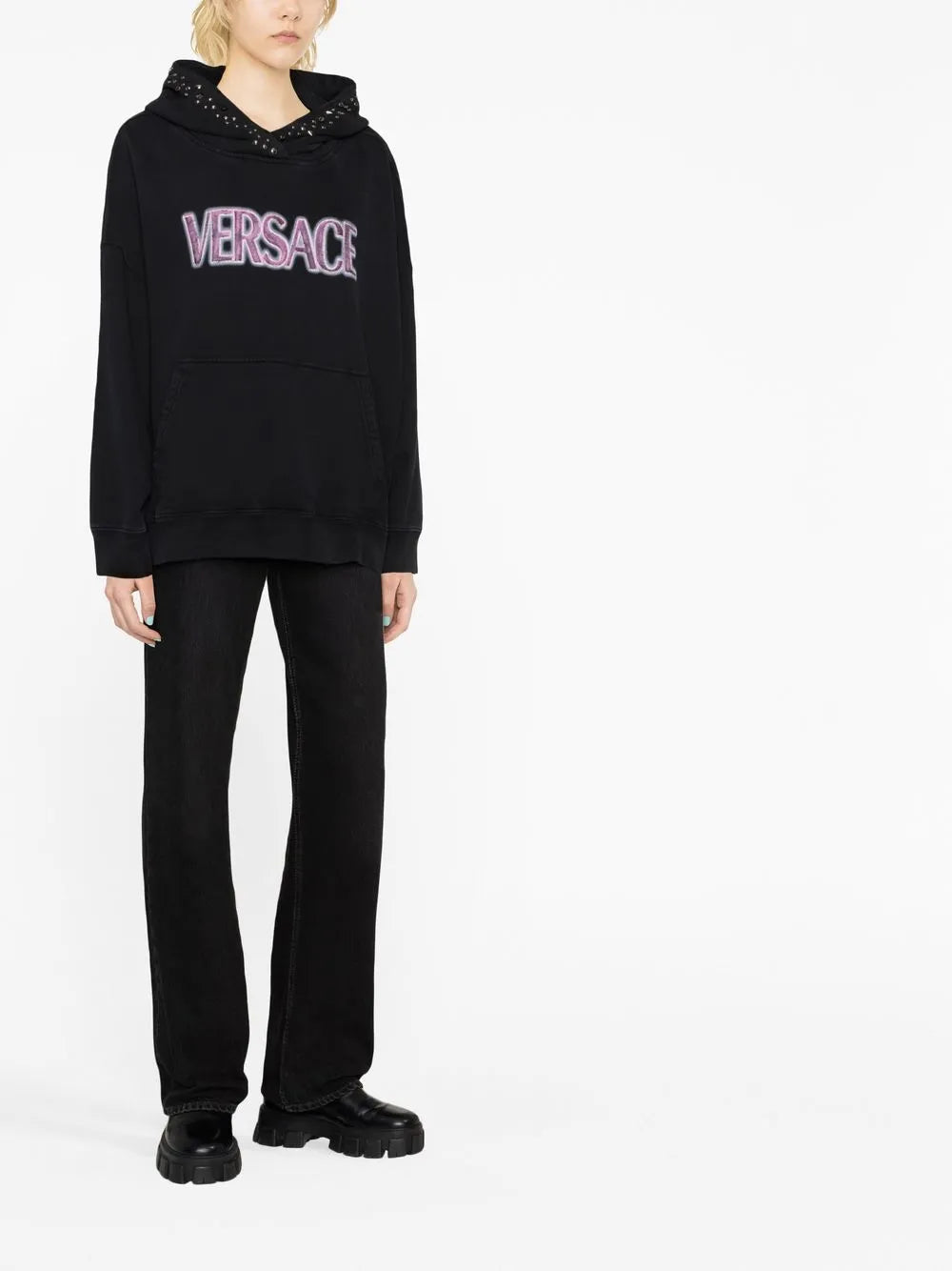 Sweatshirts Worn Logo Sweatshirt Versace Black Women