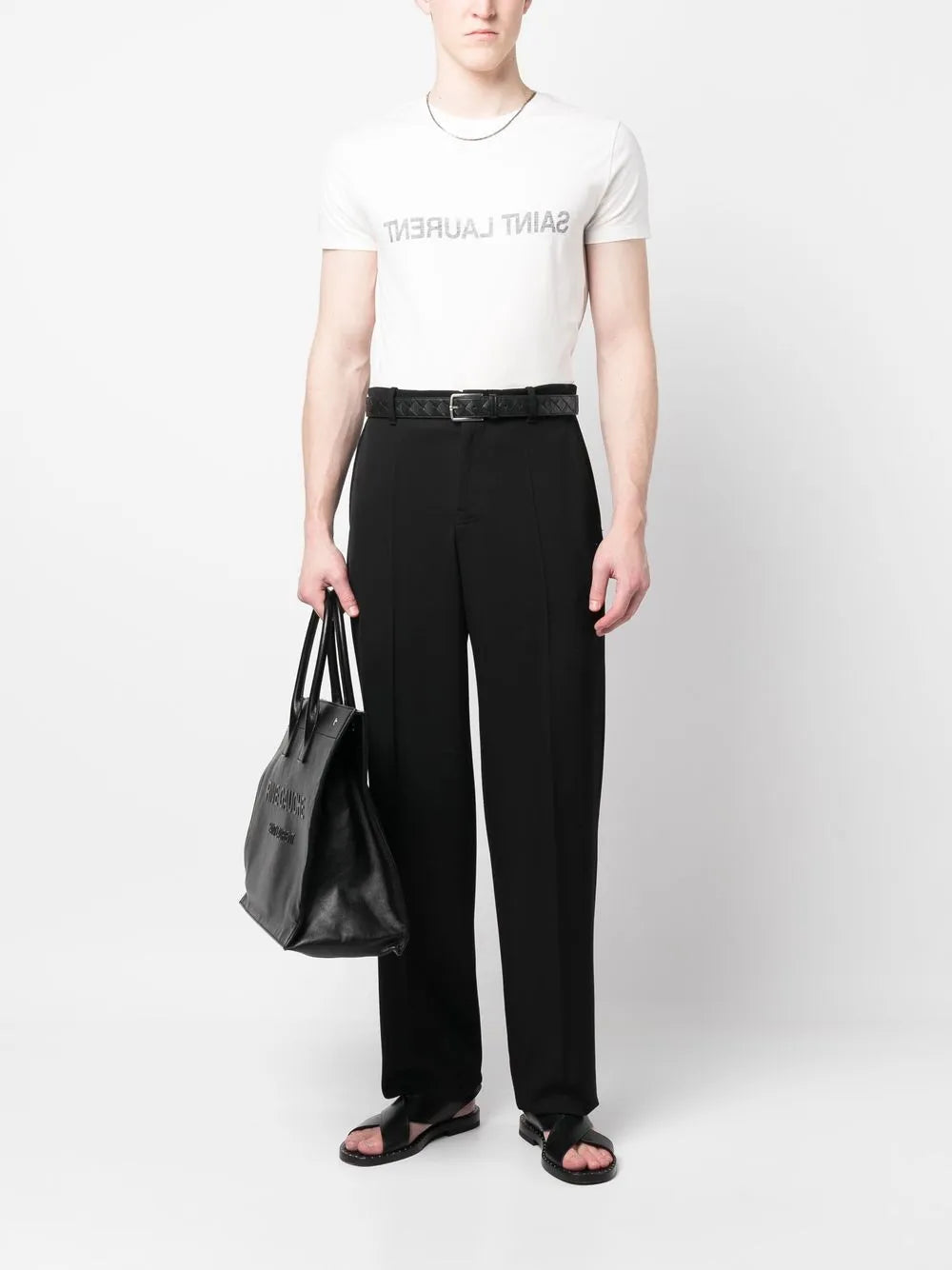 T-shirt T-shirt con Logo a Inverso Saint Laurent Bianco Homme