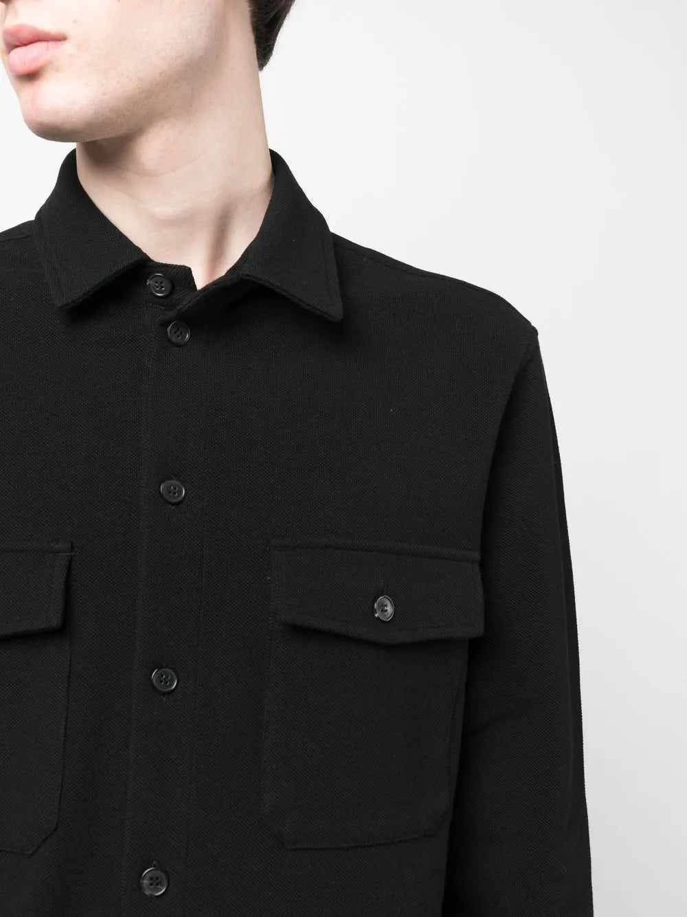 Camisas Camisa de Piqué de Algodão Saint Laurent Preto Homme