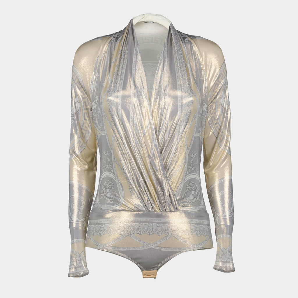 Tops Barocco Draped Bodysuit Versace Silver Femme
