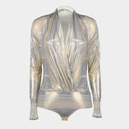 Tops Barocco Draped Bodysuit Versace Silver Femme
