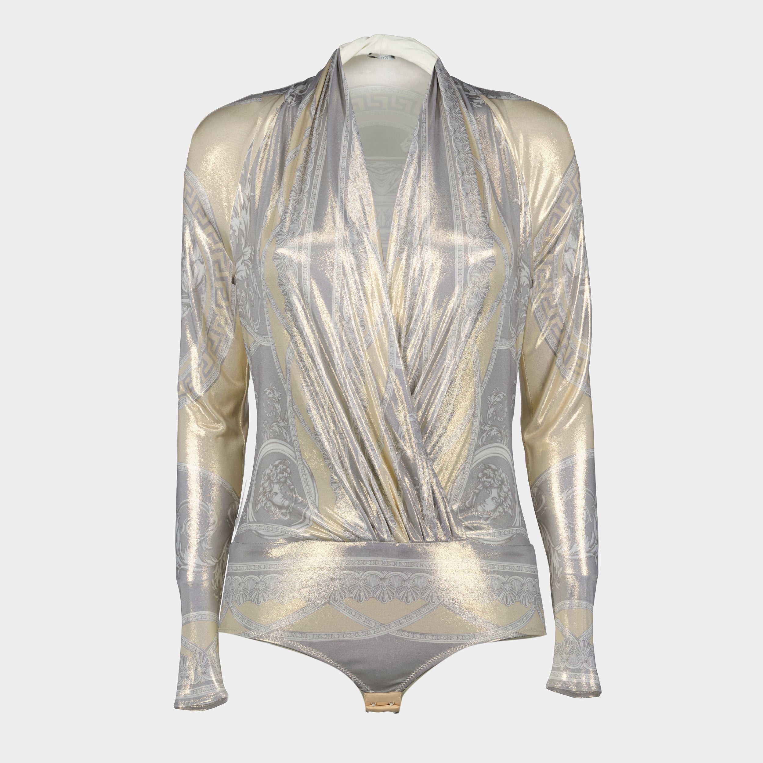 Tops Barocco Draped Bodysuit Versace Silver Femme