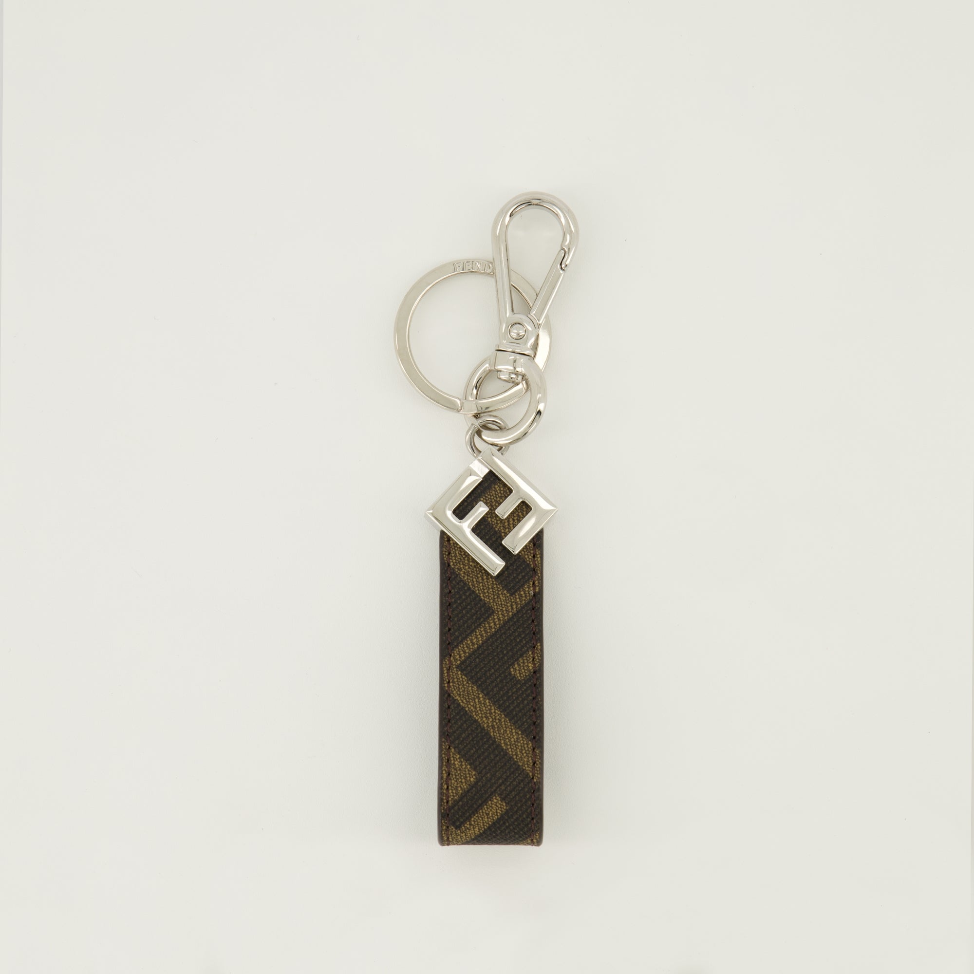Image of the Squared FF brown keychain by Fendi for Men - Spring-Summer 2026 - Front View