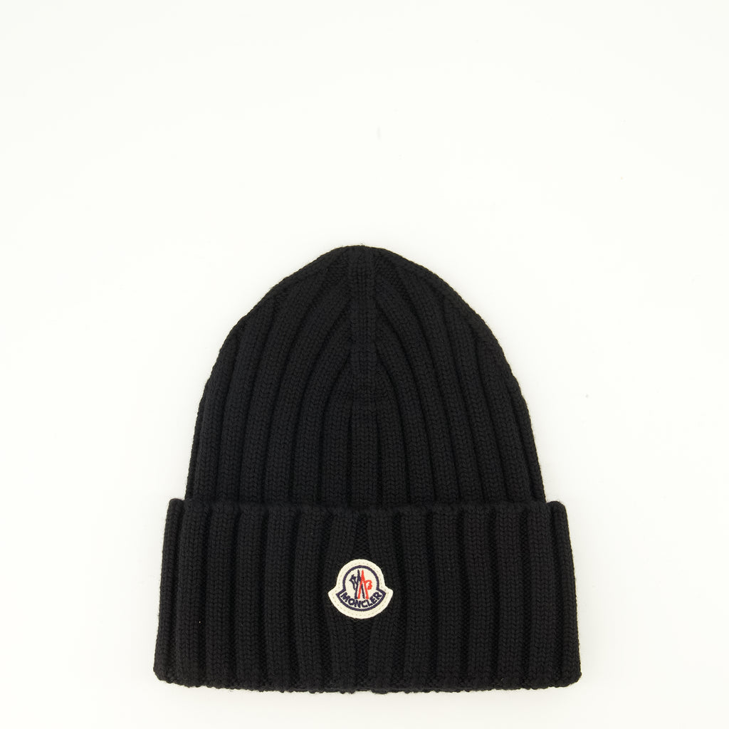 Chapeaux, casquettes et bonnets Gorro de Lã Preto com Logotipo Moncler Noir Femme