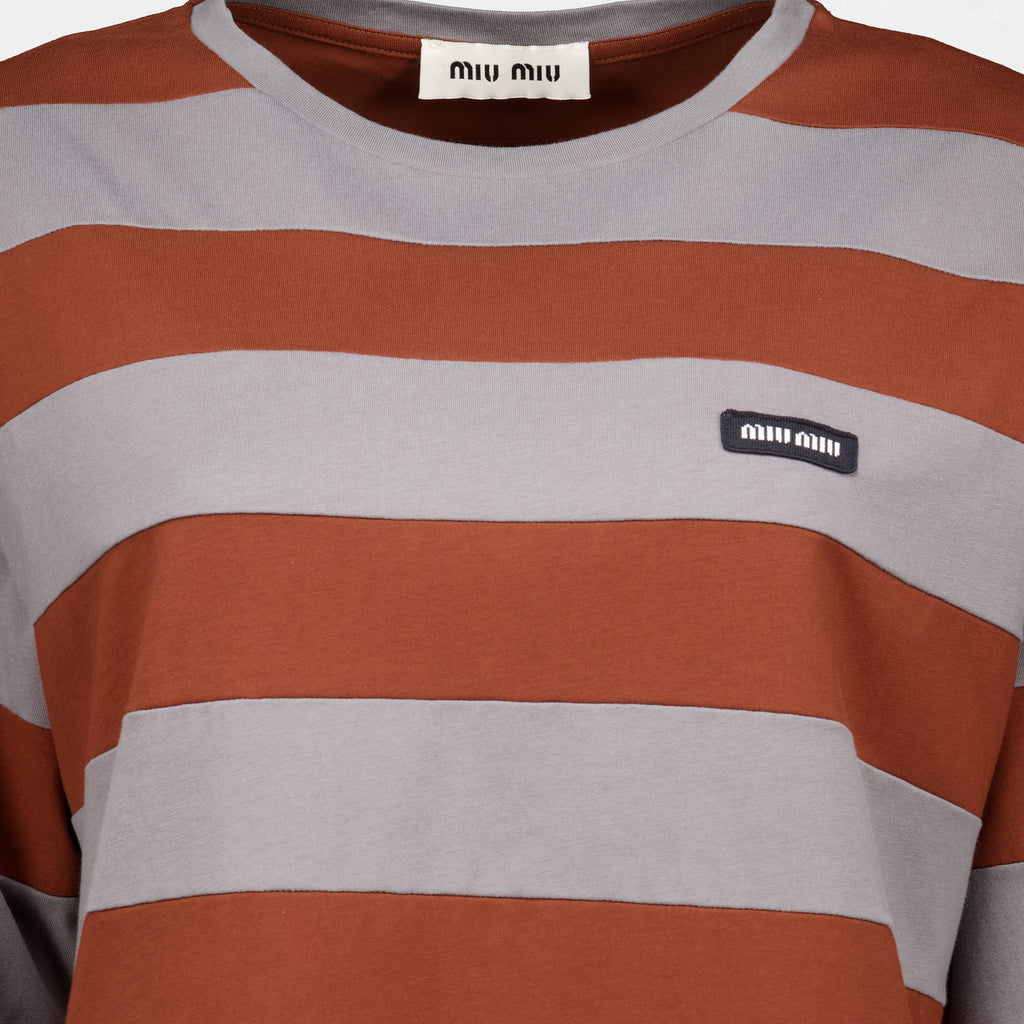 Maille T-shirt em Jersey Risca Cinza e Castanho Miu Miu Marron Femme