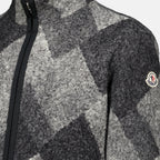 Vestes Zipped Patterned Wool Cardigan Moncler Gris Homme