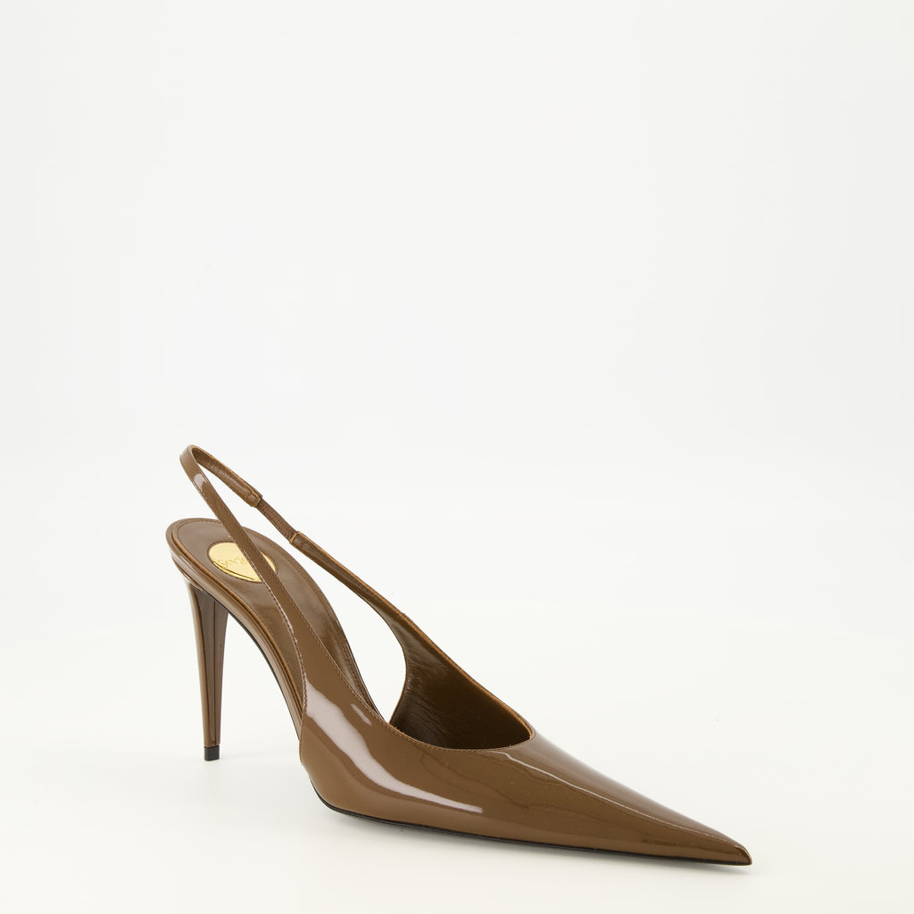 Chaussures ouvertes Slingbacks Guermantes en cuir verni marron Saint Laurent Marron Femme