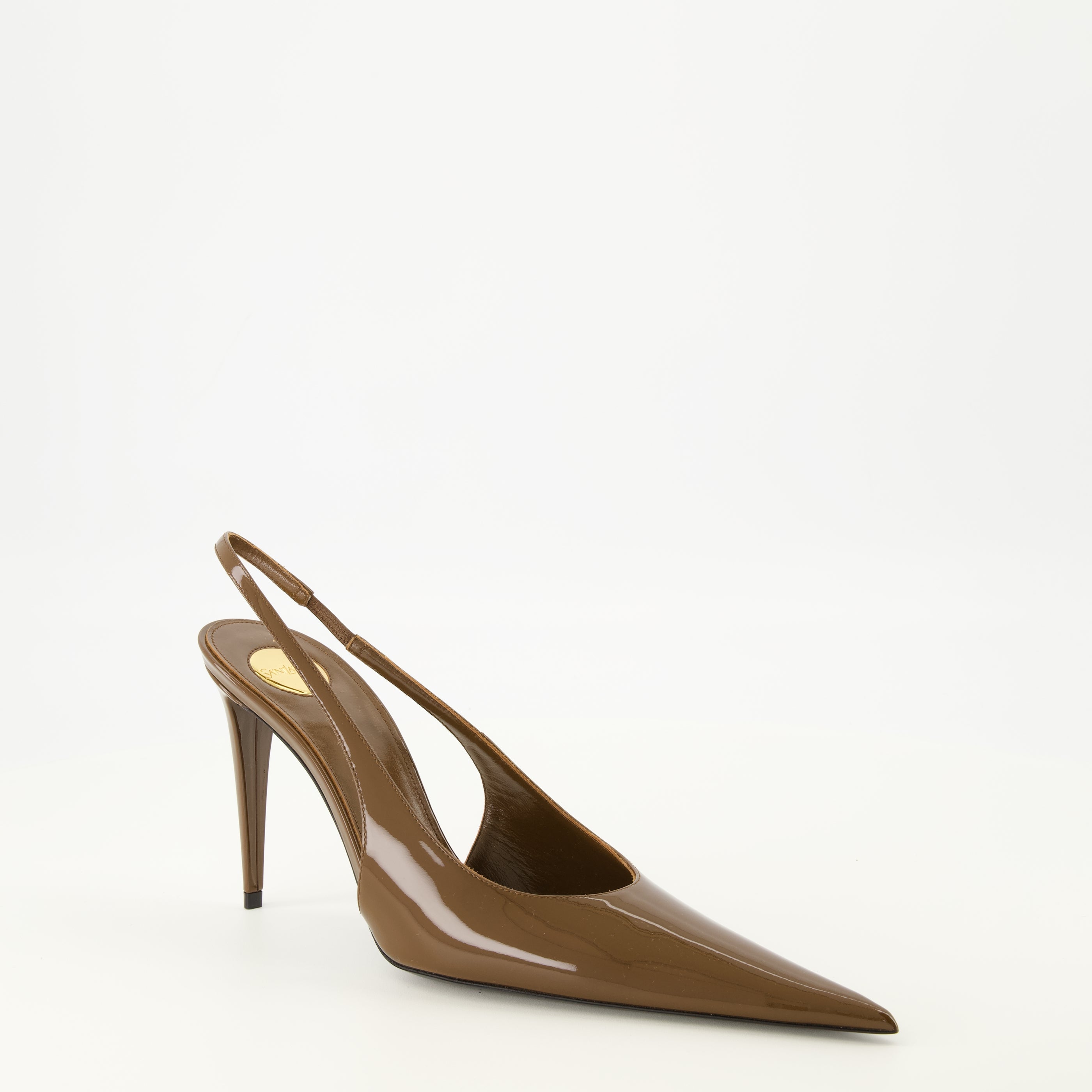 Chaussures ouvertes Guermantes Brown Patent Leather Slingbacks Saint Laurent Marron Femme