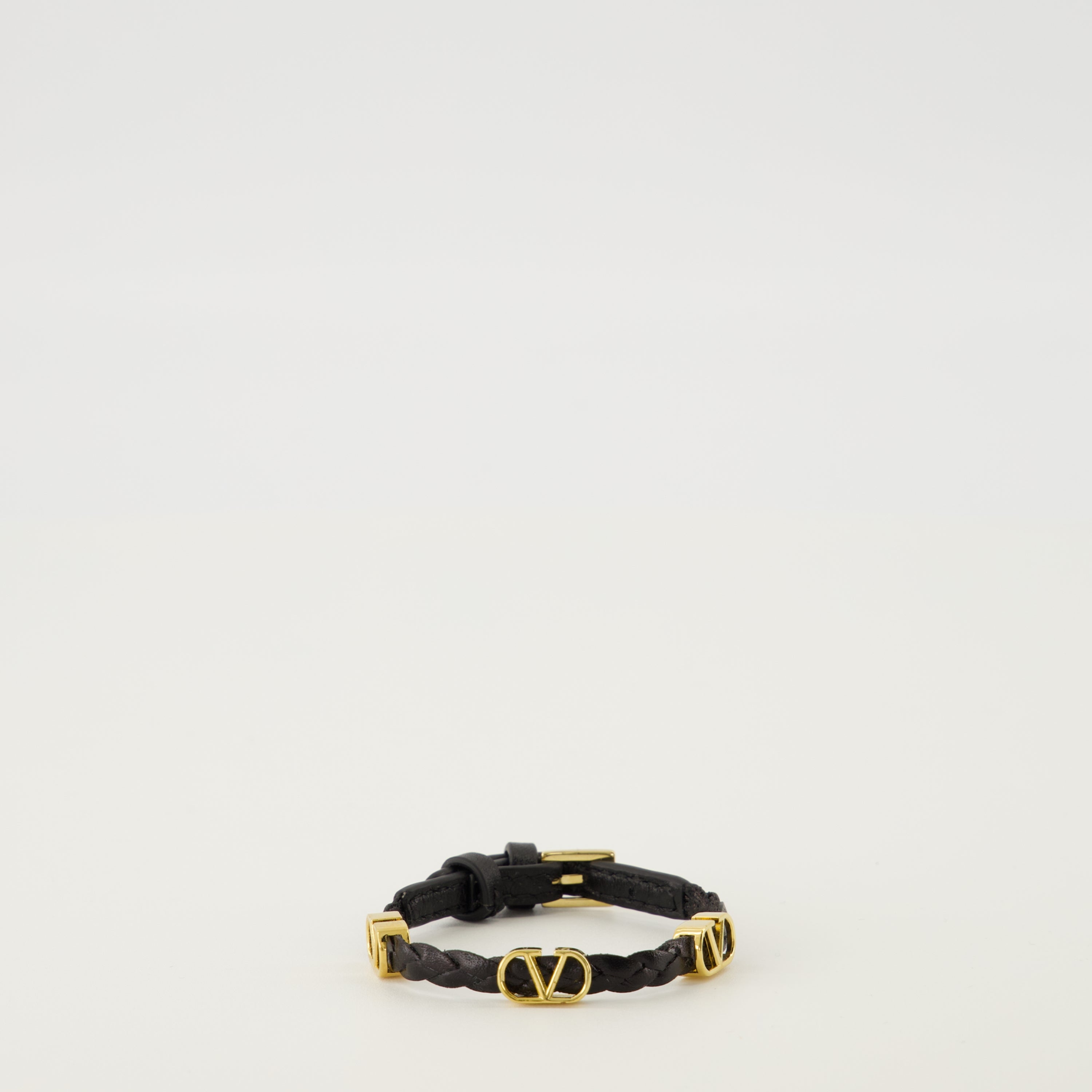 Image of the Valentino Garavani Vlogo black leather bracelet for women - Spring-Summer 2026 - Front View