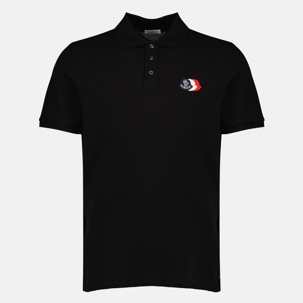 Polos Polo em Piqué de Algodão Preto Moncler Noir Homme