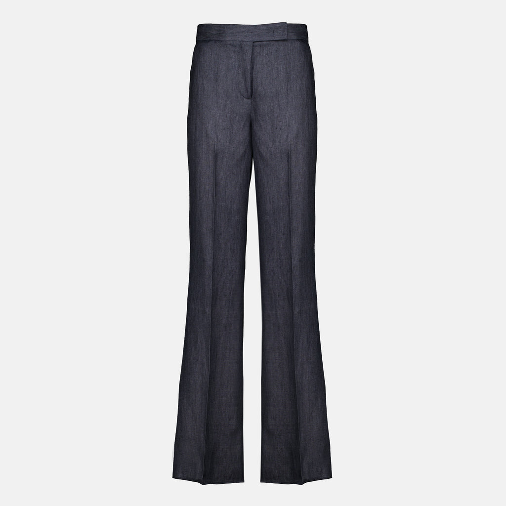 Pantalons Calças Largas de Linho Chevron Cinza Max Mara Gris Femme