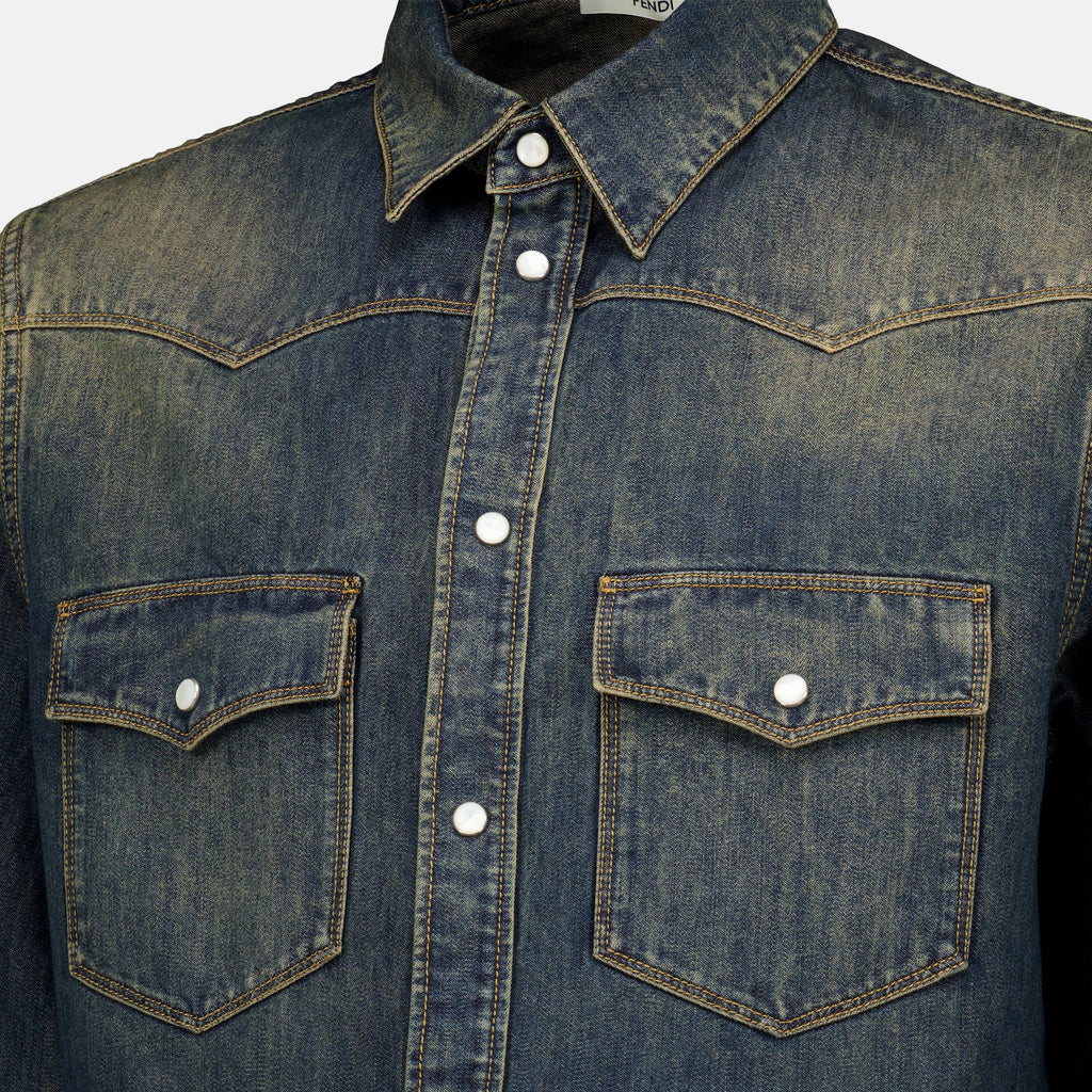 Chemises Chemise en jean bleu délavé Fendi Bleu Homme