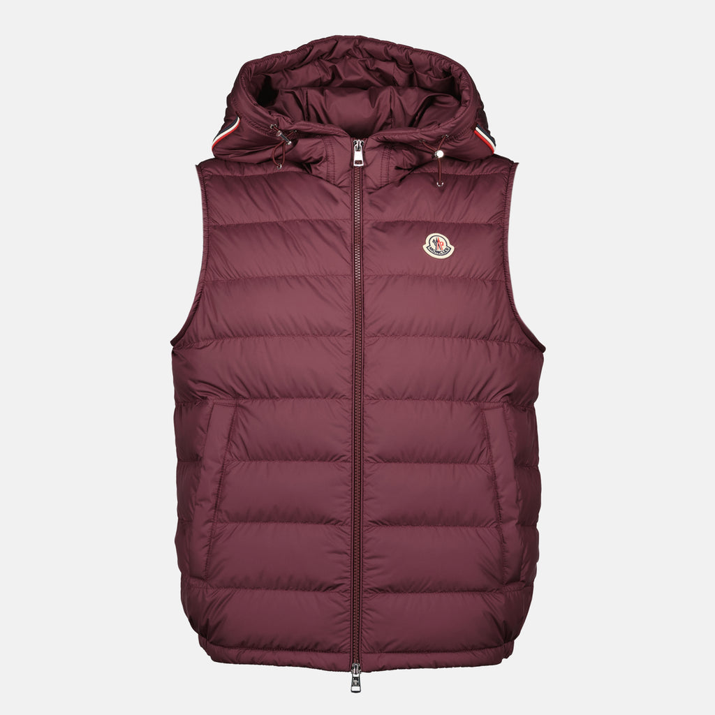 Image of the Marseillan Bordeaux sleeveless puffer jacket by Moncler for Men - Spring-Summer 2026 - Front View