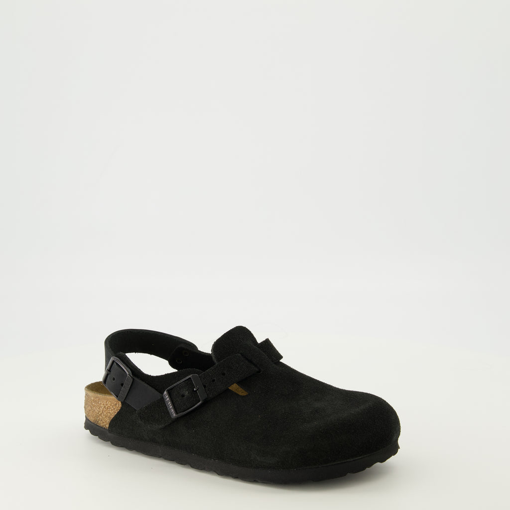 Chaussures ouvertes Mules Tokio en suède noir Birkenstock Noir Unisexe