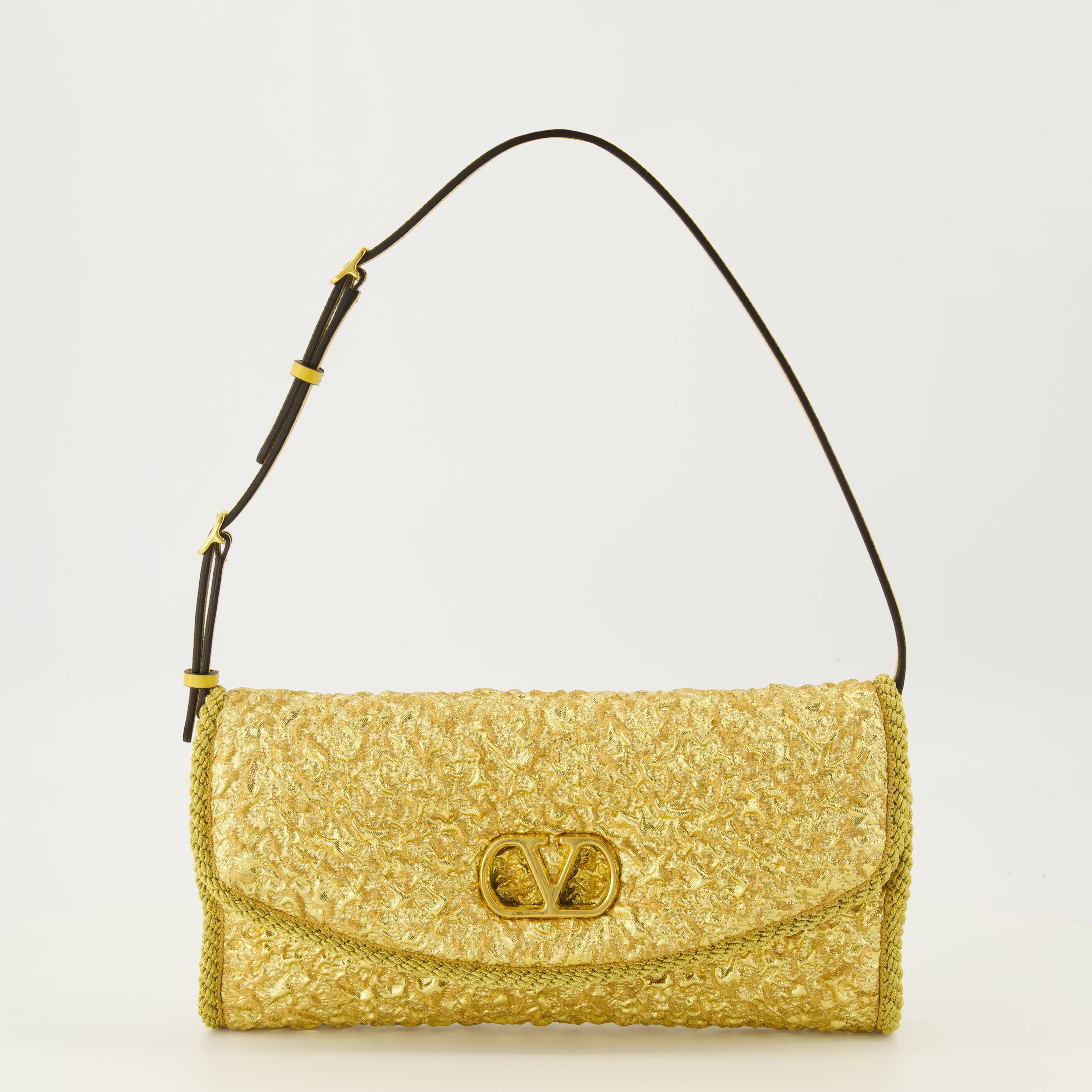 Image de l'article Petit sac DeVain en jacquard doré de la marque Valentino Garavani pour Femme - Saison Printemps-Été 2026 - Vue de Face