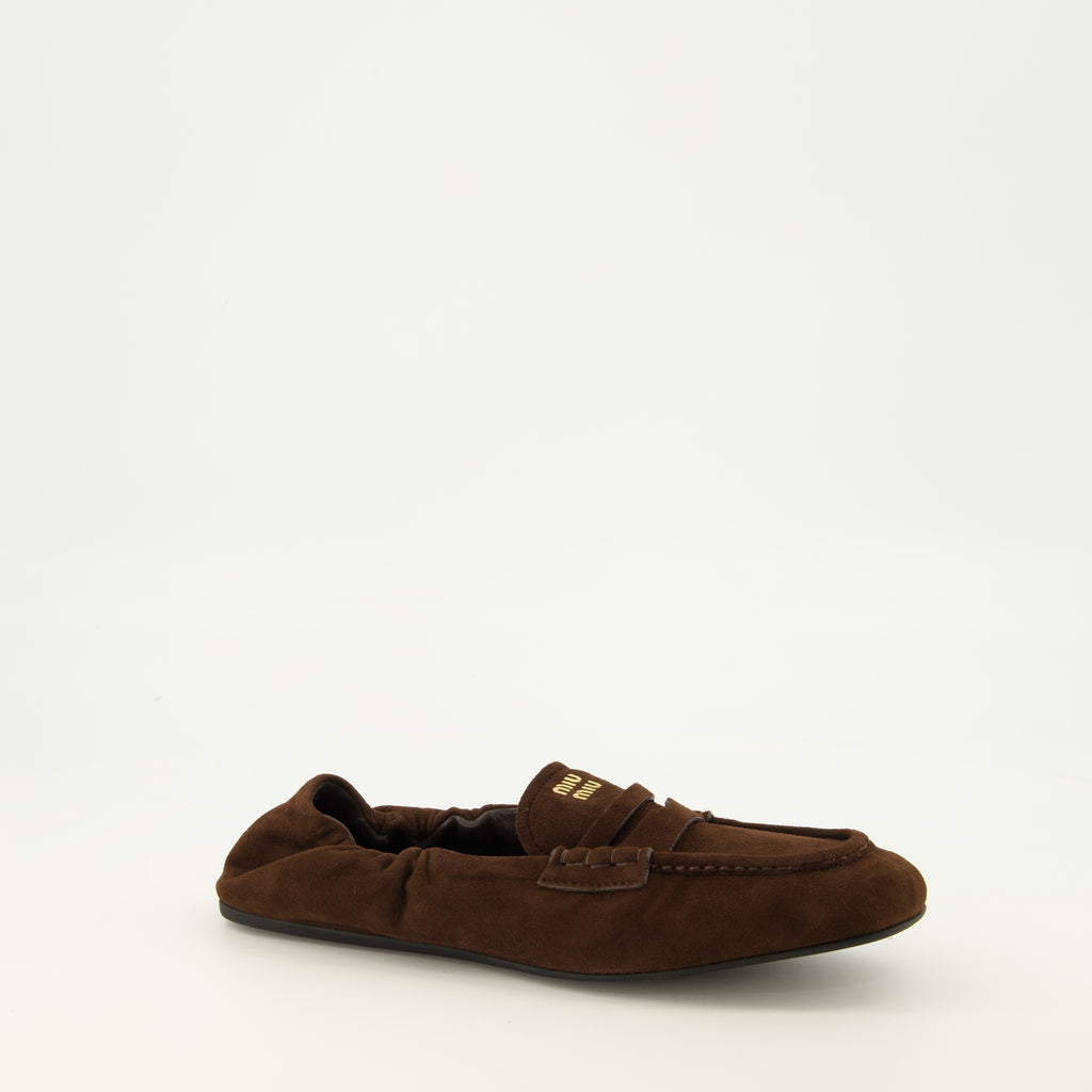 Mocassins Mocassins Ruches em Suede Castanho Miu Miu Marron Femme