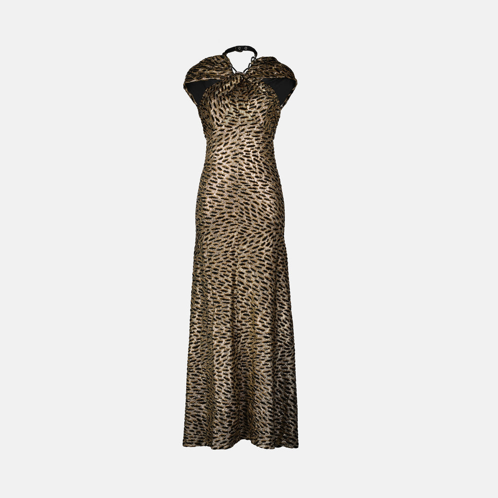 Vestidos Vestido Longo com Estampa de Leopardo Rabanne Marrom Femme