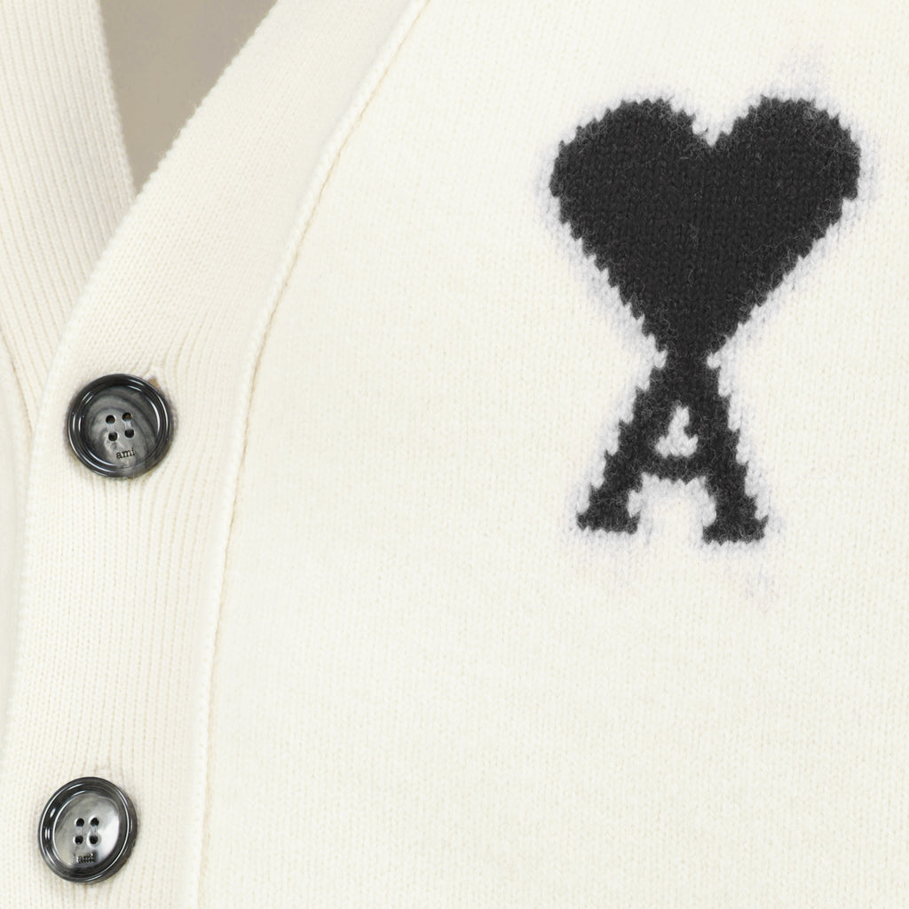 Maille Cardigan de Lã Branco AMI Coração Ami PARIS Blanc Unisexe