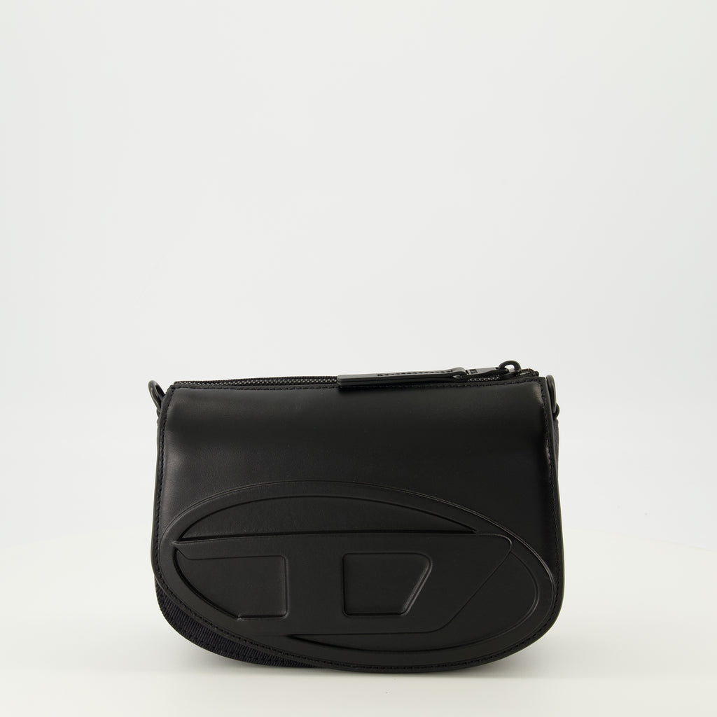 Immagine della borsa 1DR in pelle nera e denim del marchio Diesel per Unisex - Stagione Primavera-Estate 2026 - Vista Frontale