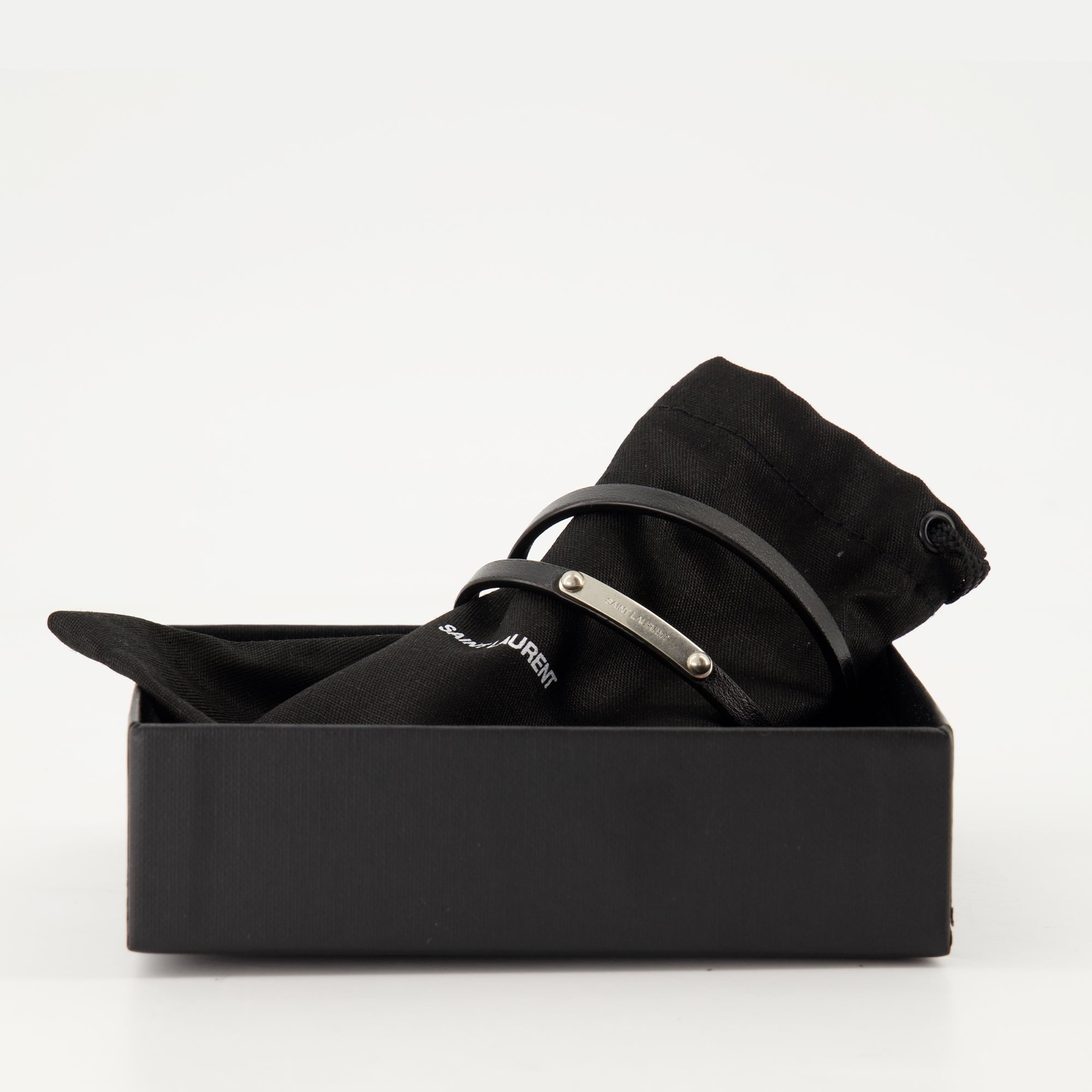 Bijoux Bracelet double en cuir Saint Laurent Noir Homme