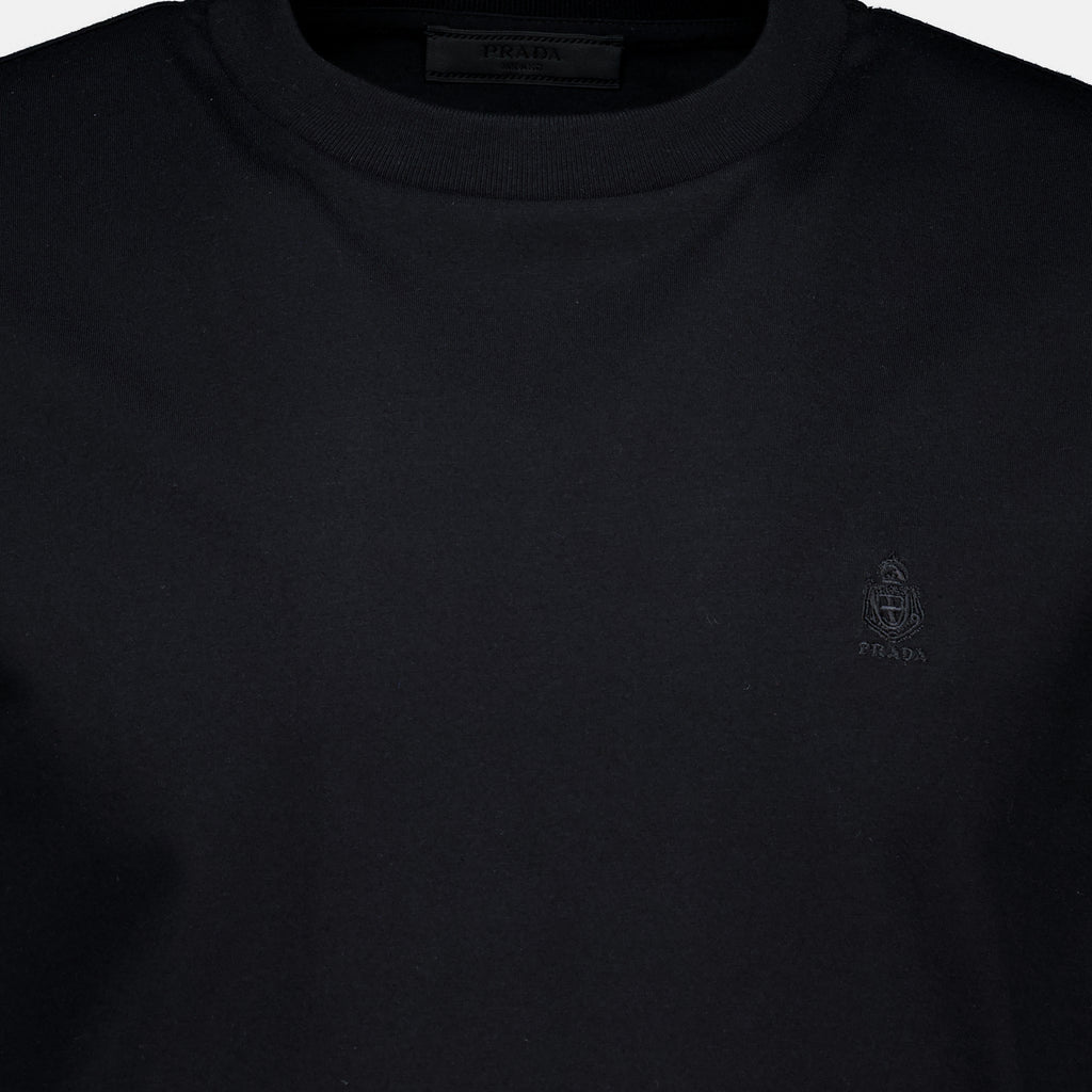 T-shirts Maglietta Nera Ricamata Prada Noir Homme