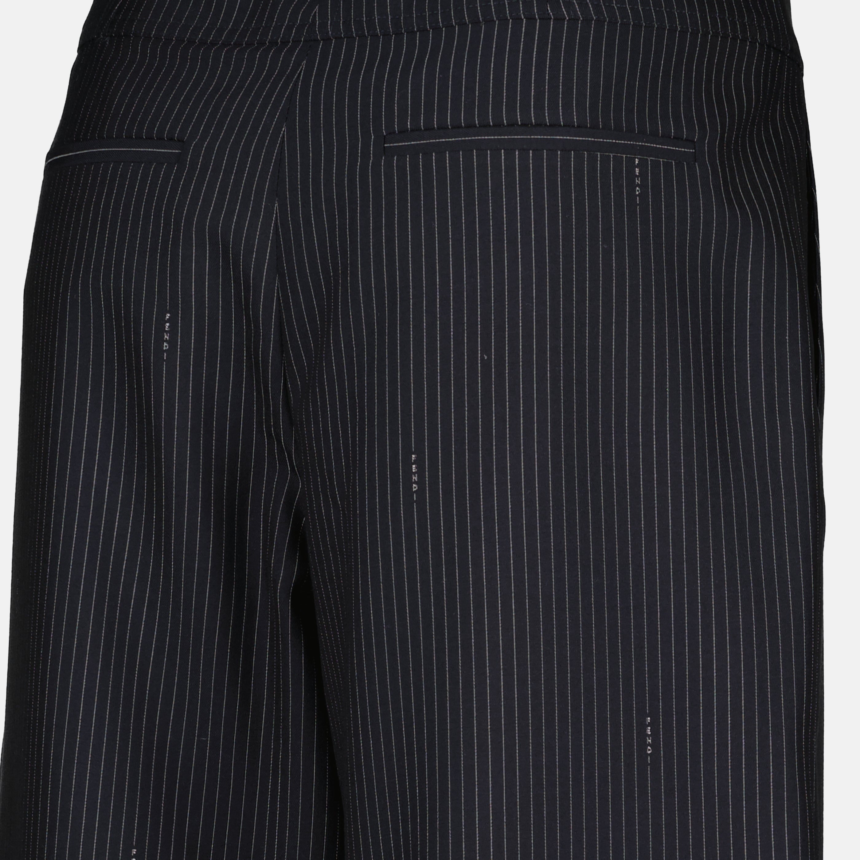 Image de l'article Pantalon en laine à rayures bleu marine de la marque Fendi pour Femme - Saison Printemps-Été 2026 - Vue détaillée_1