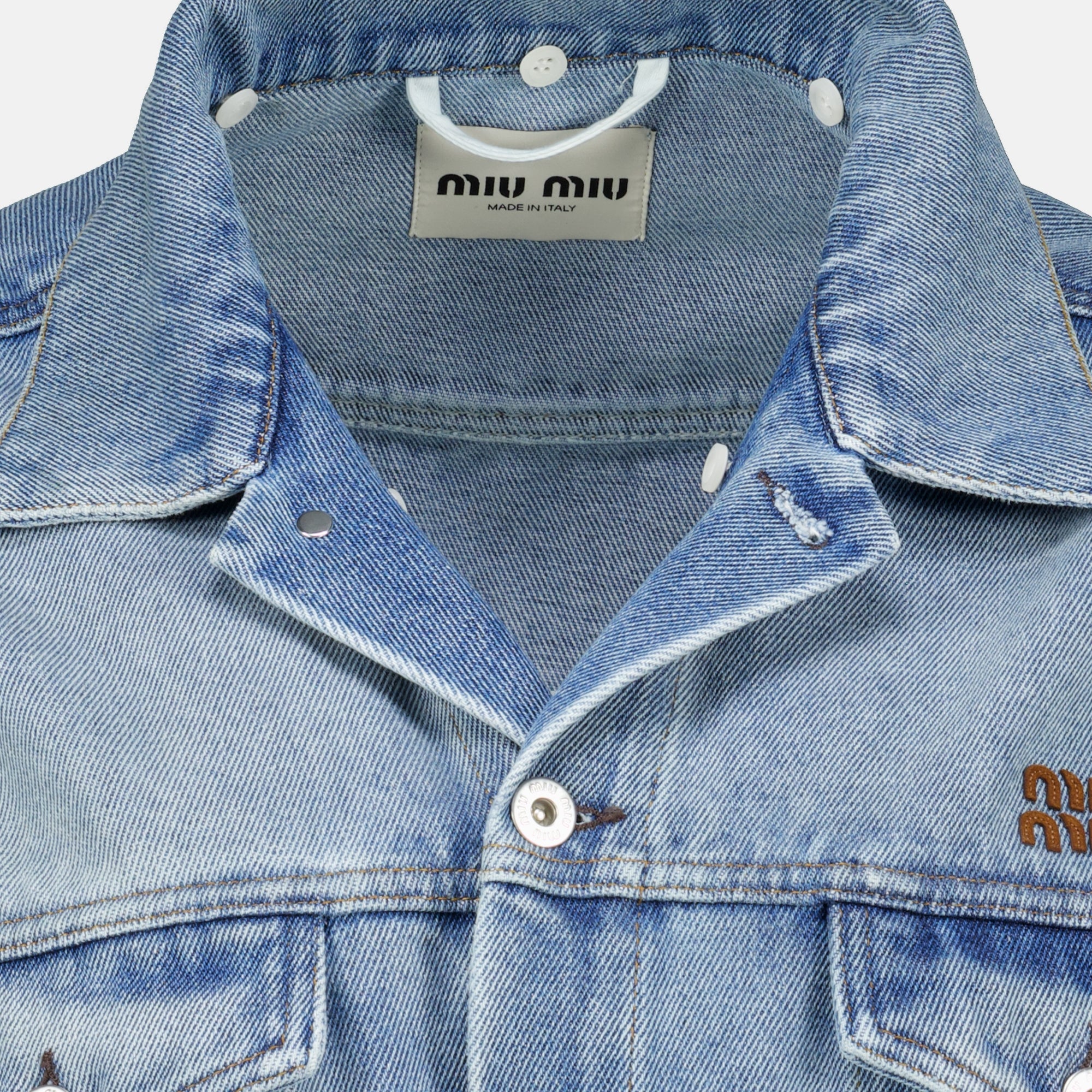 Vestes Blouson en denim bleu et suède Miu Miu Bleu Femme
