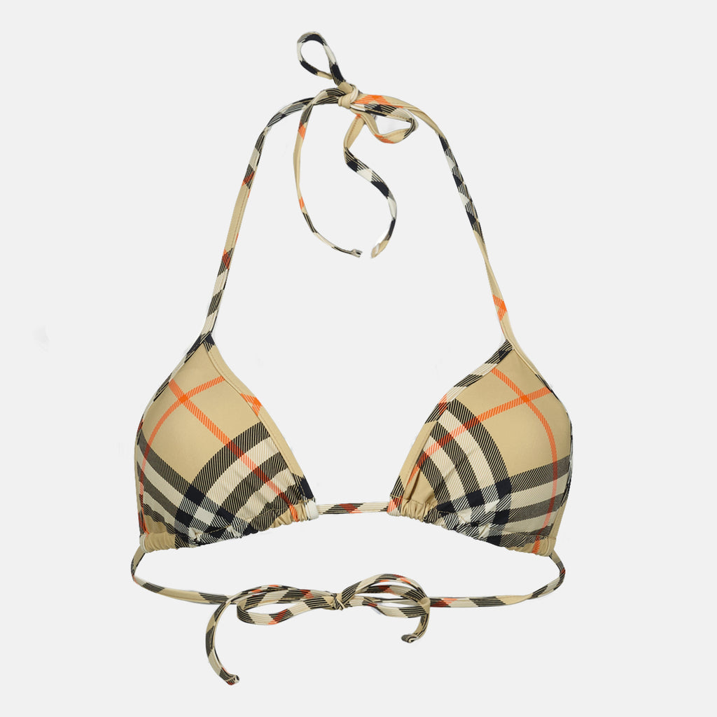 Beachwear Haut de bikini à carreaux Burberry Beige Femme