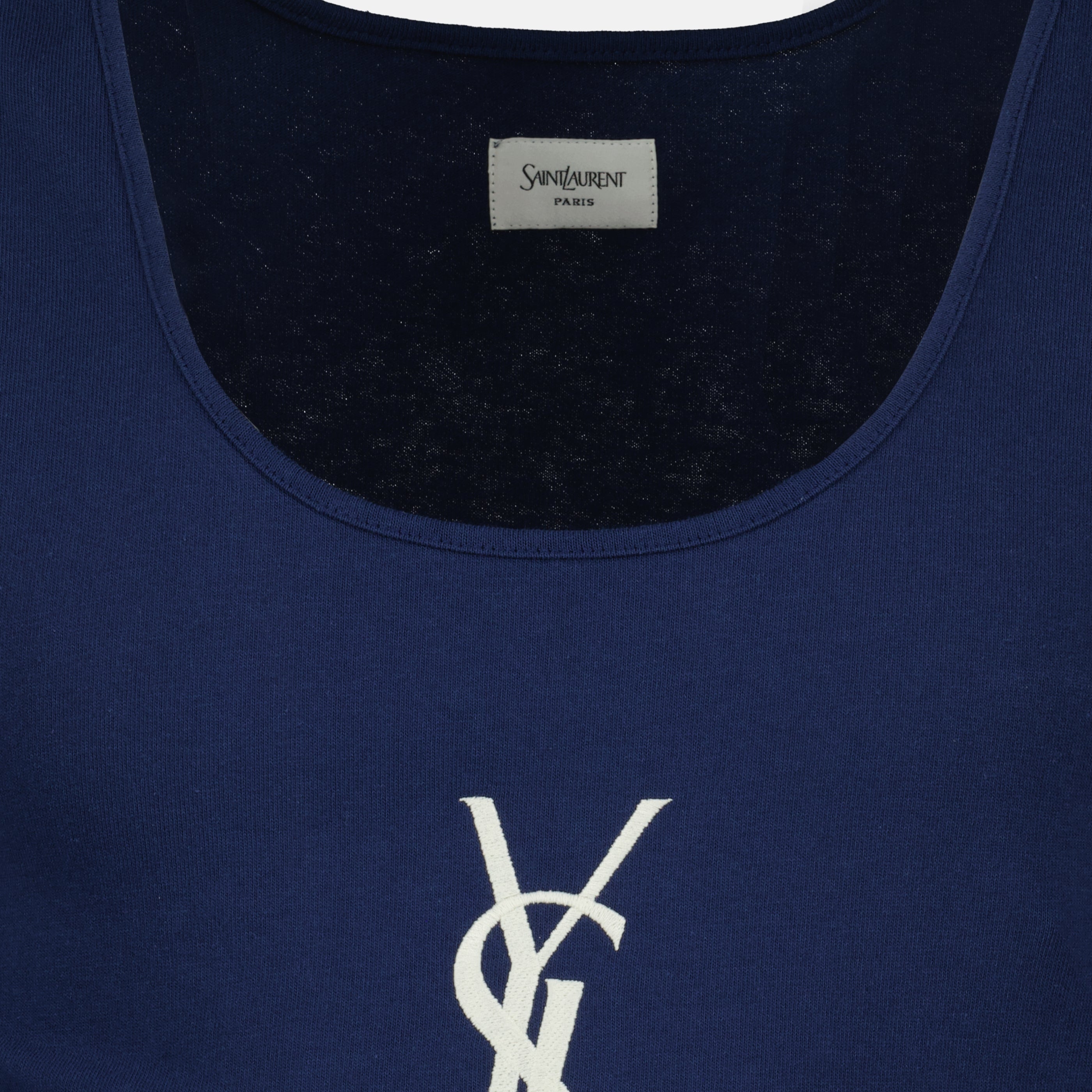 Image de l'article Débardeur Cassandre en coton bleu marine de la marque Saint Laurent pour Homme - Saison Printemps-Été 2026 - Vue détaillée_2