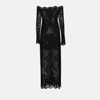 Vestidos Vestido Longo de Renda Rabanne Preto Femme