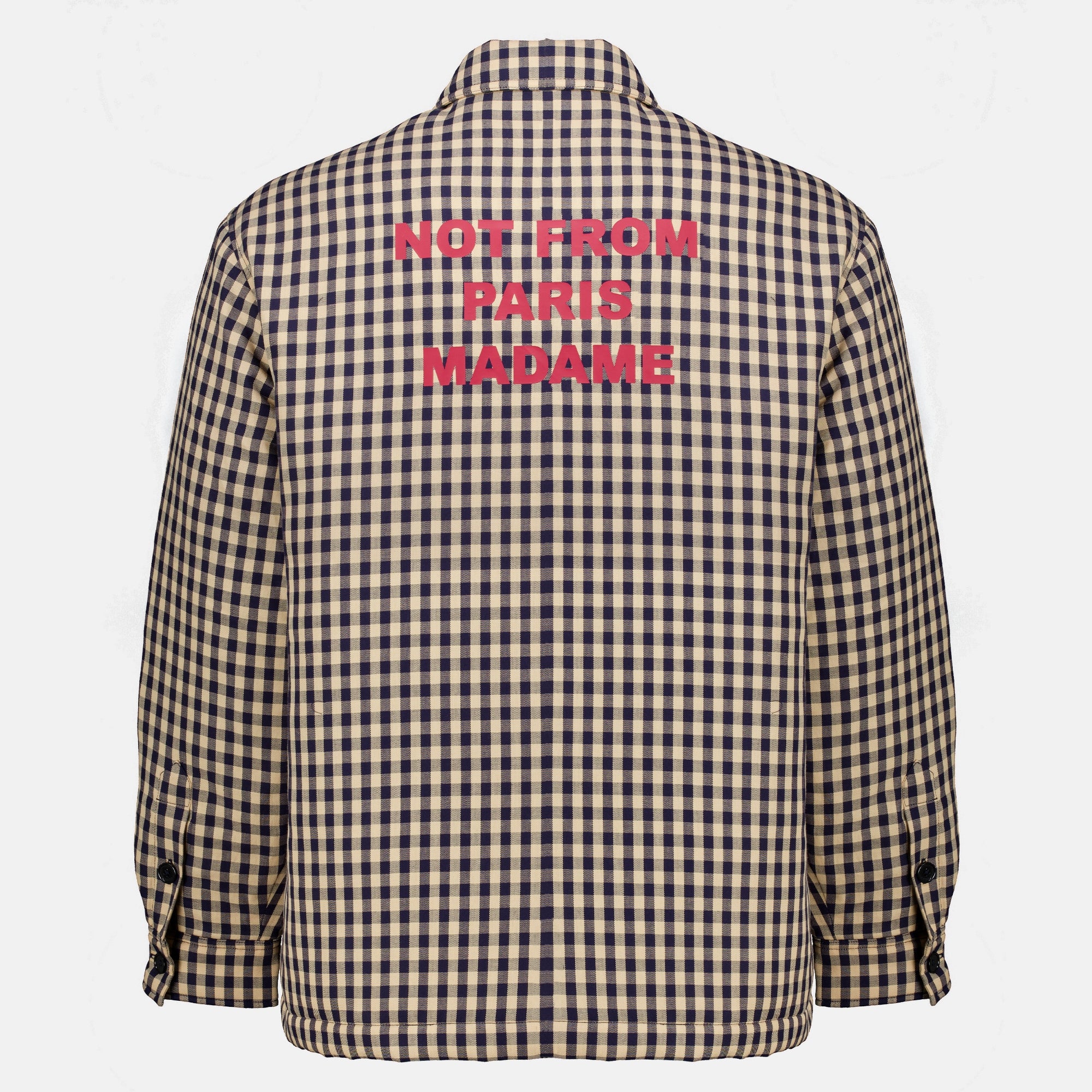 Chemises 브라운 체크 패턴 슬로건 오버셔츠 Drole De Monsieur Marron Homme