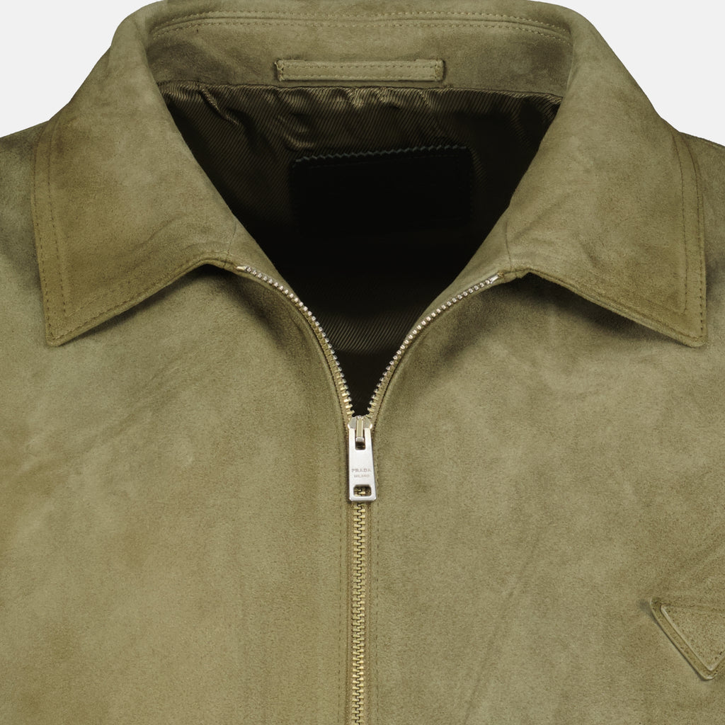 Manteaux Veste kaki en veau velours Prada Kaki Homme