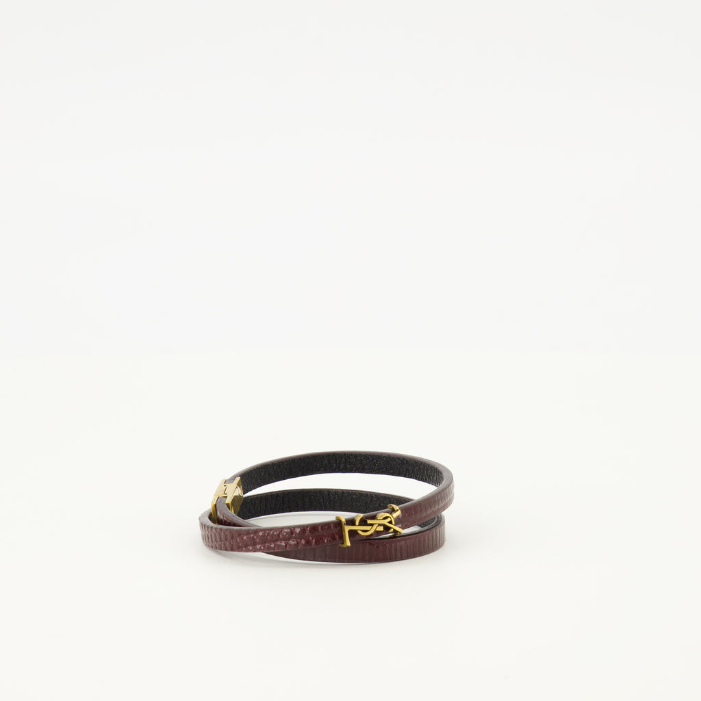 Image de l'article Bracelet double tour bordeaux effet croco de la marque Saint Laurent pour Femme - Saison Automne-Hiver 2025 - Vue détaillée_2