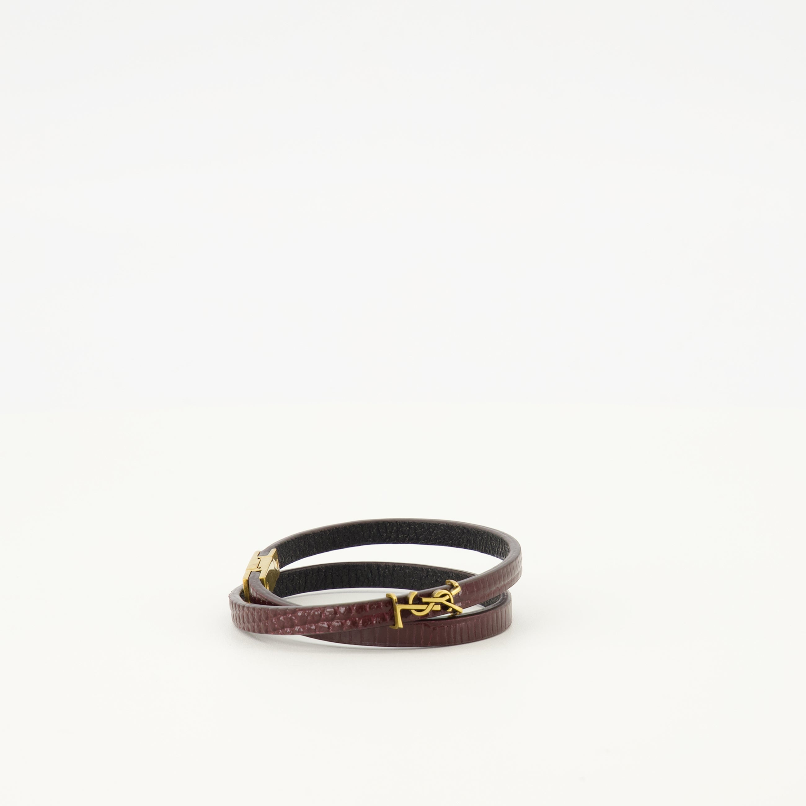 Image de l'article Bracelet double tour bordeaux effet croco de la marque Saint Laurent pour Femme - Saison Automne-Hiver 2025 - Vue détaillée_2