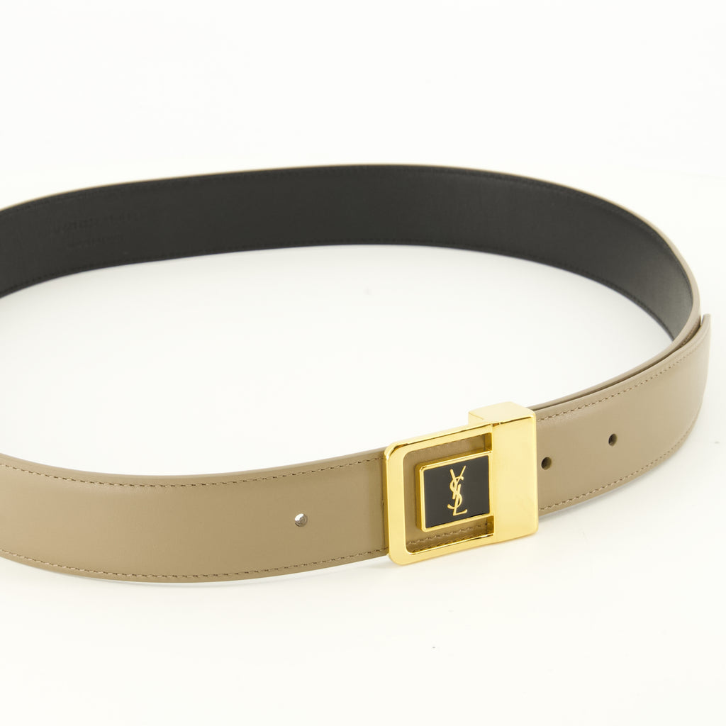 Ceintures Cinturón 66 en Cuero Beige Saint Laurent Beige Femme